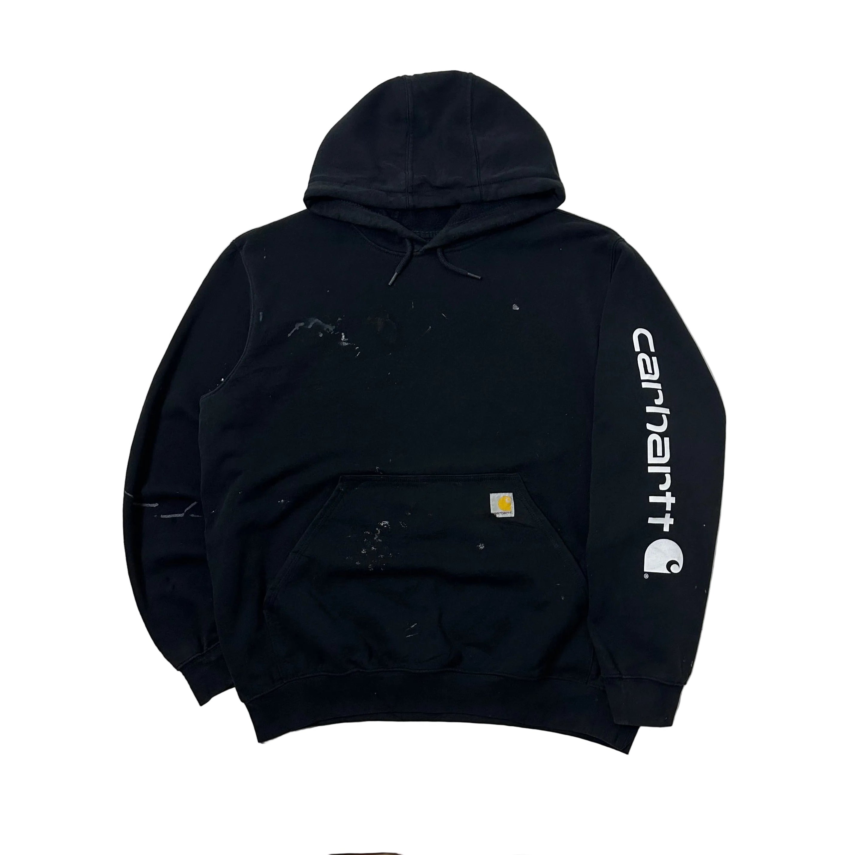 Carhartt Script Hoodie Jacket with Multiple stains in Black (Size Large)