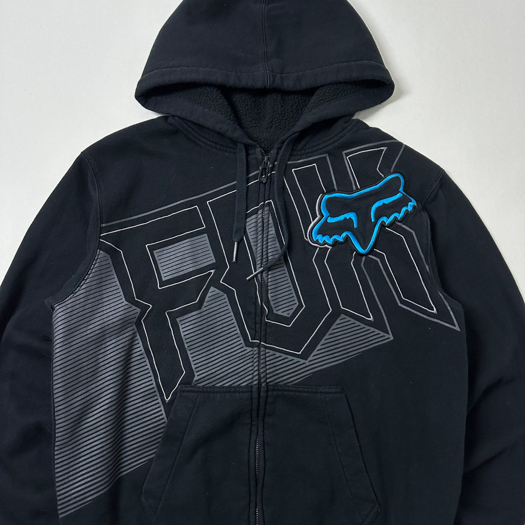 Fox Racing Y2k Zip-up Hoodie Big Logo in Black Size Small (Fits Medium)