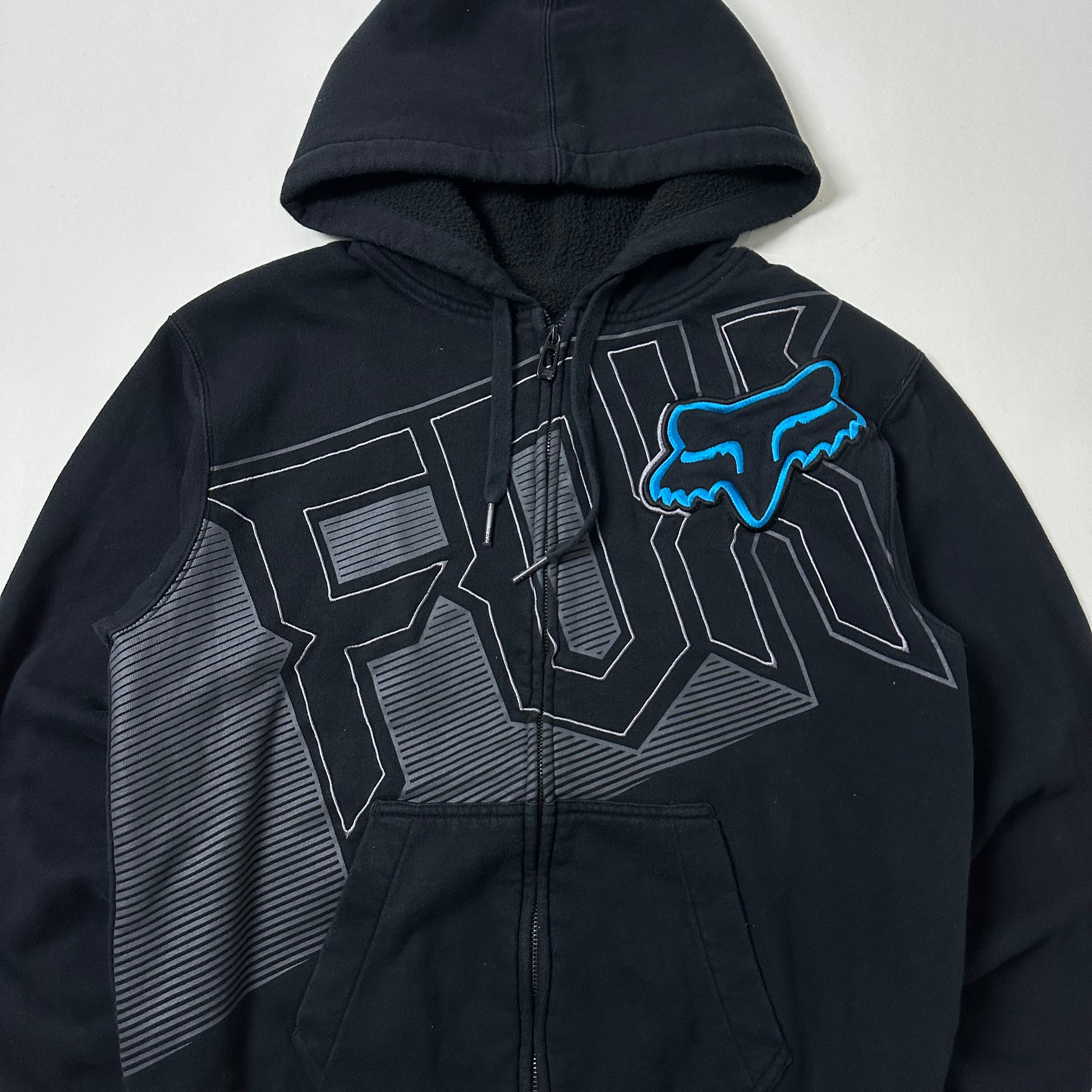 Fox Racing Y2k Zip-up Hoodie Big Logo in Black Size Small (Fits Medium)