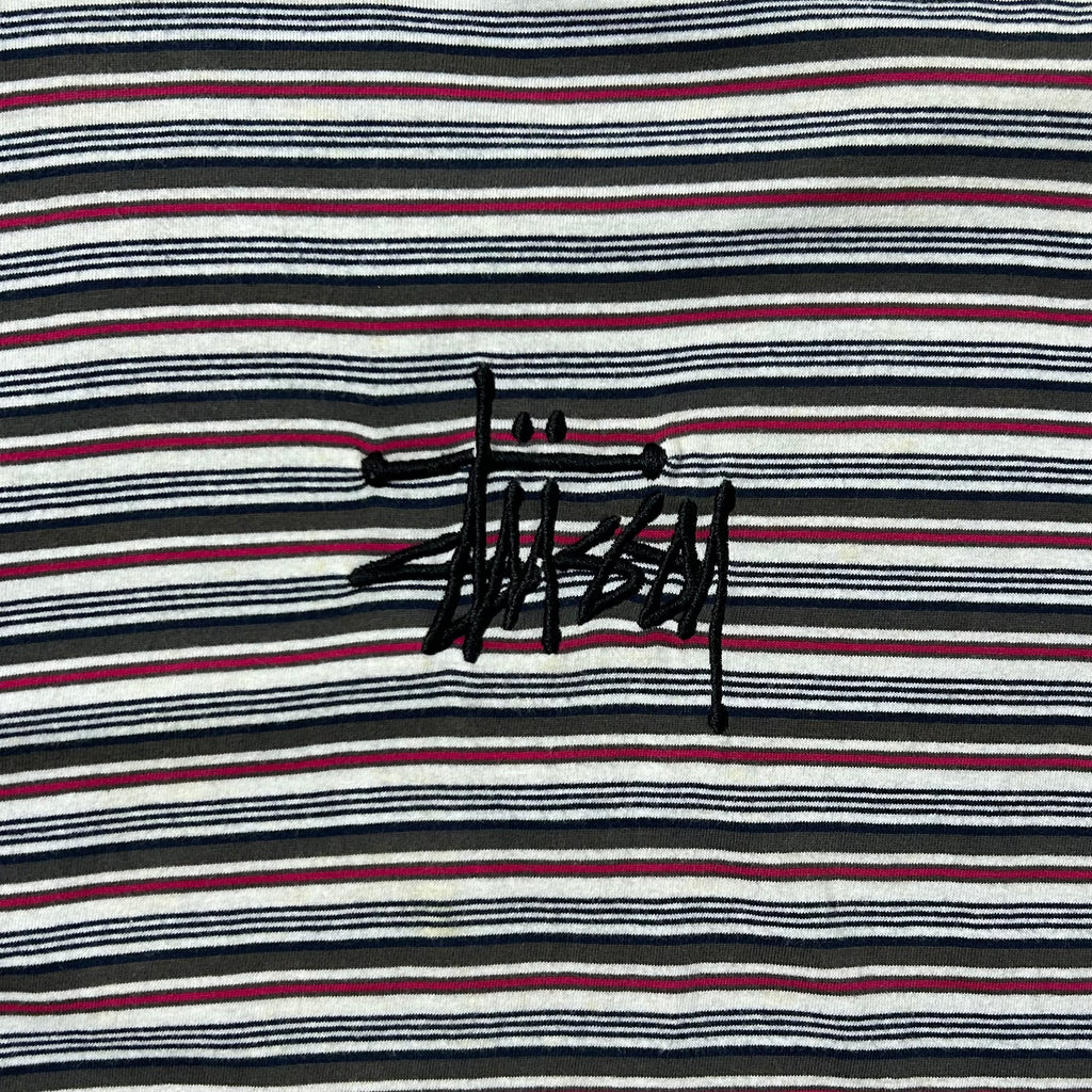 Stussy Embroidered Logo T-shirt in Stripe (Size Large)