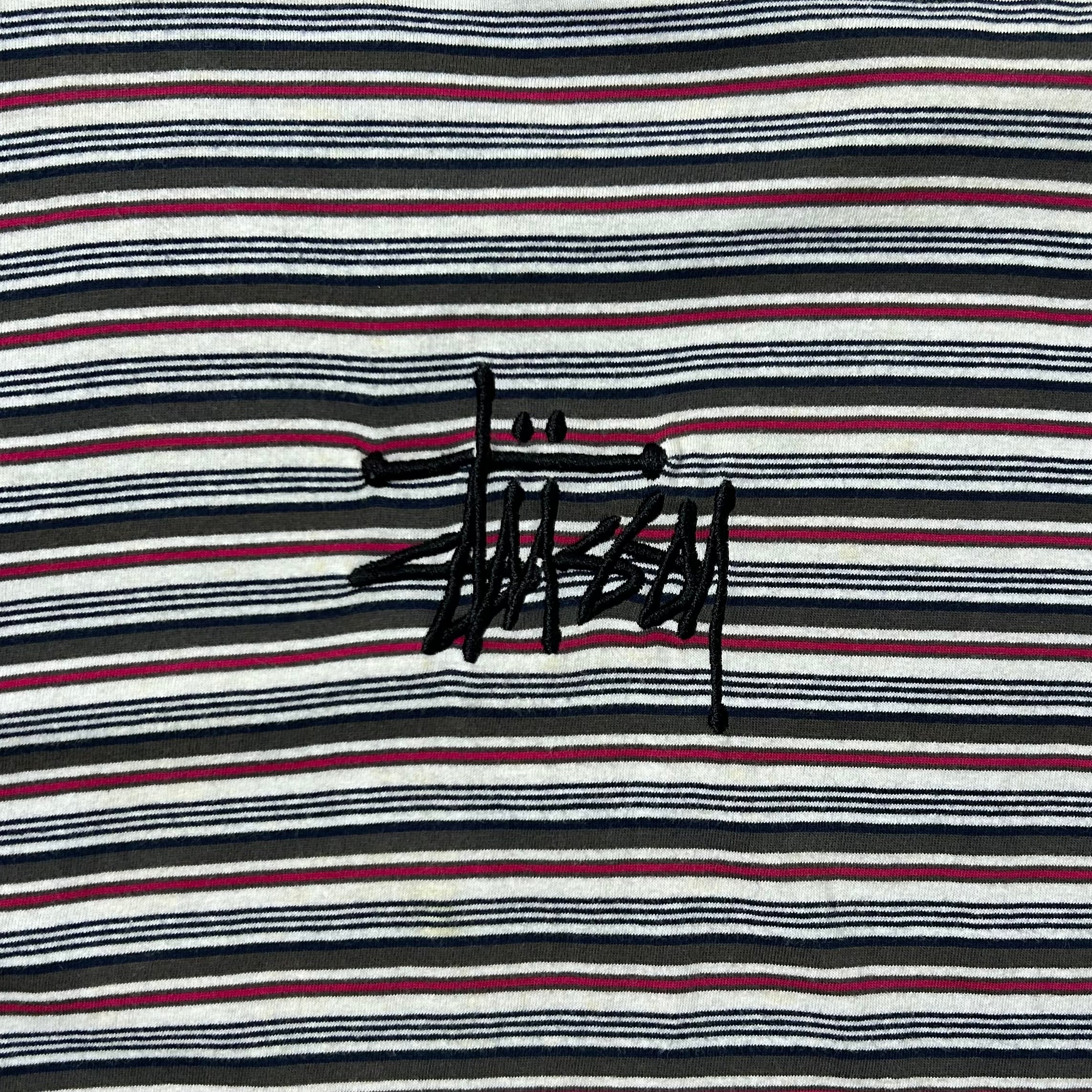 Stussy Embroidered Logo T-shirt in Stripe (Size Large)