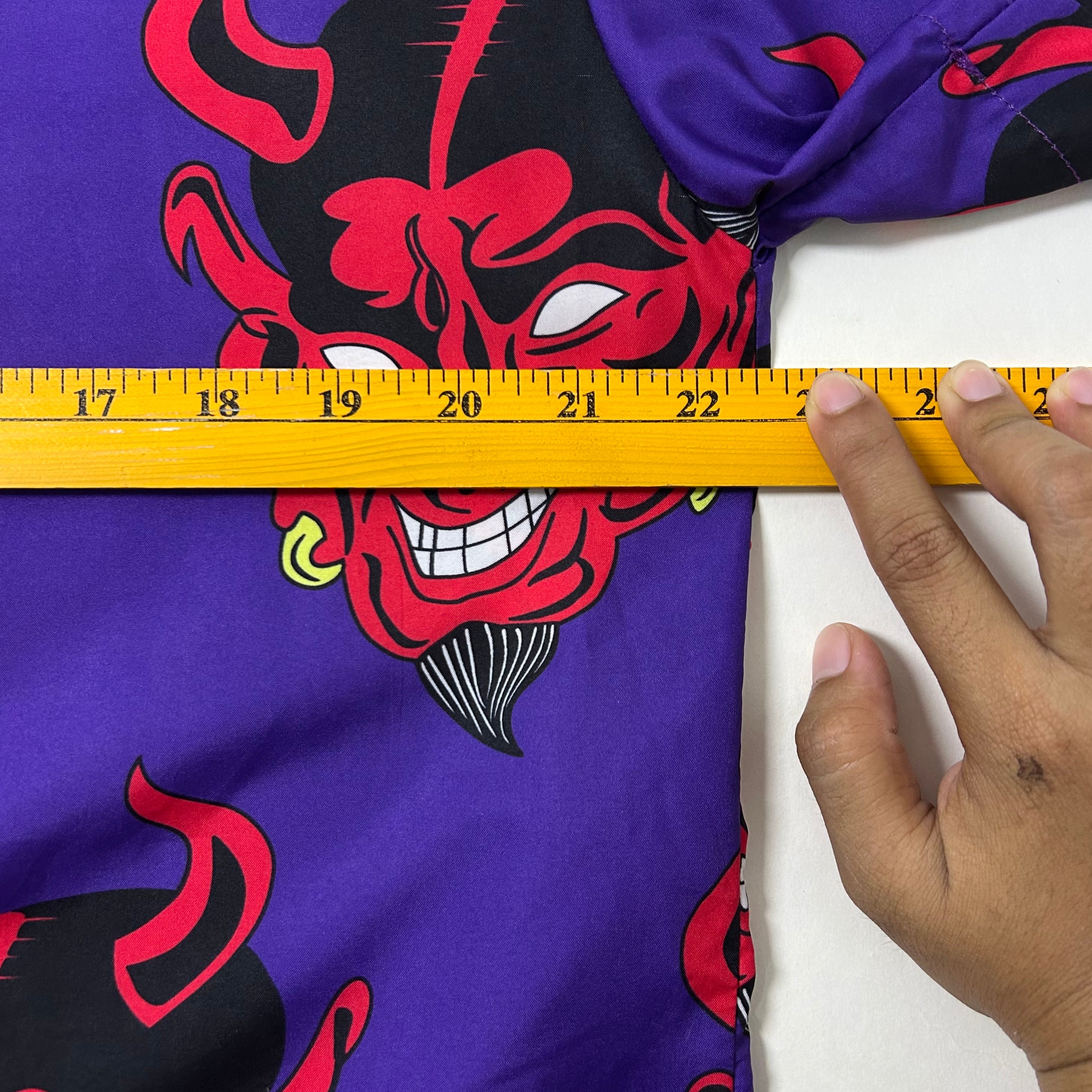 Incerun "Devil Head” Button Up T-shirt in Purple (Size Large)