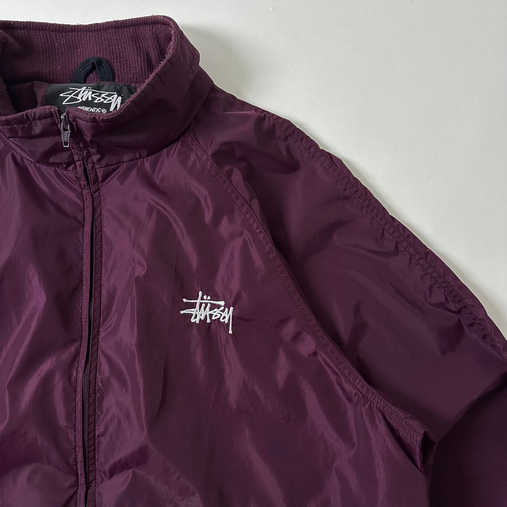 Stussy Windbreaker Jacket with Packable Hood in Burgundy (Size XL)