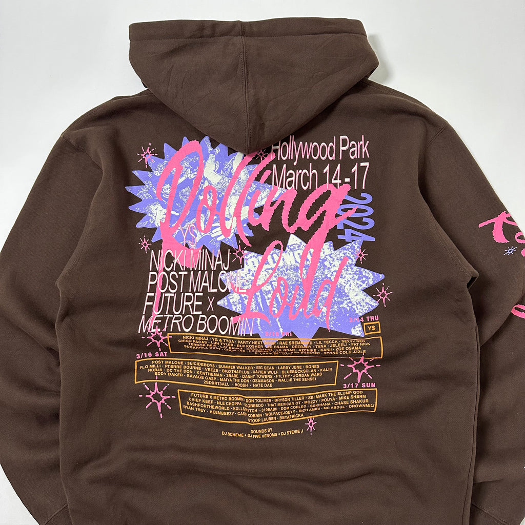 Rolling Loud 2024 Bulletin Line Up Hoodie Jacket Choco Brown Large