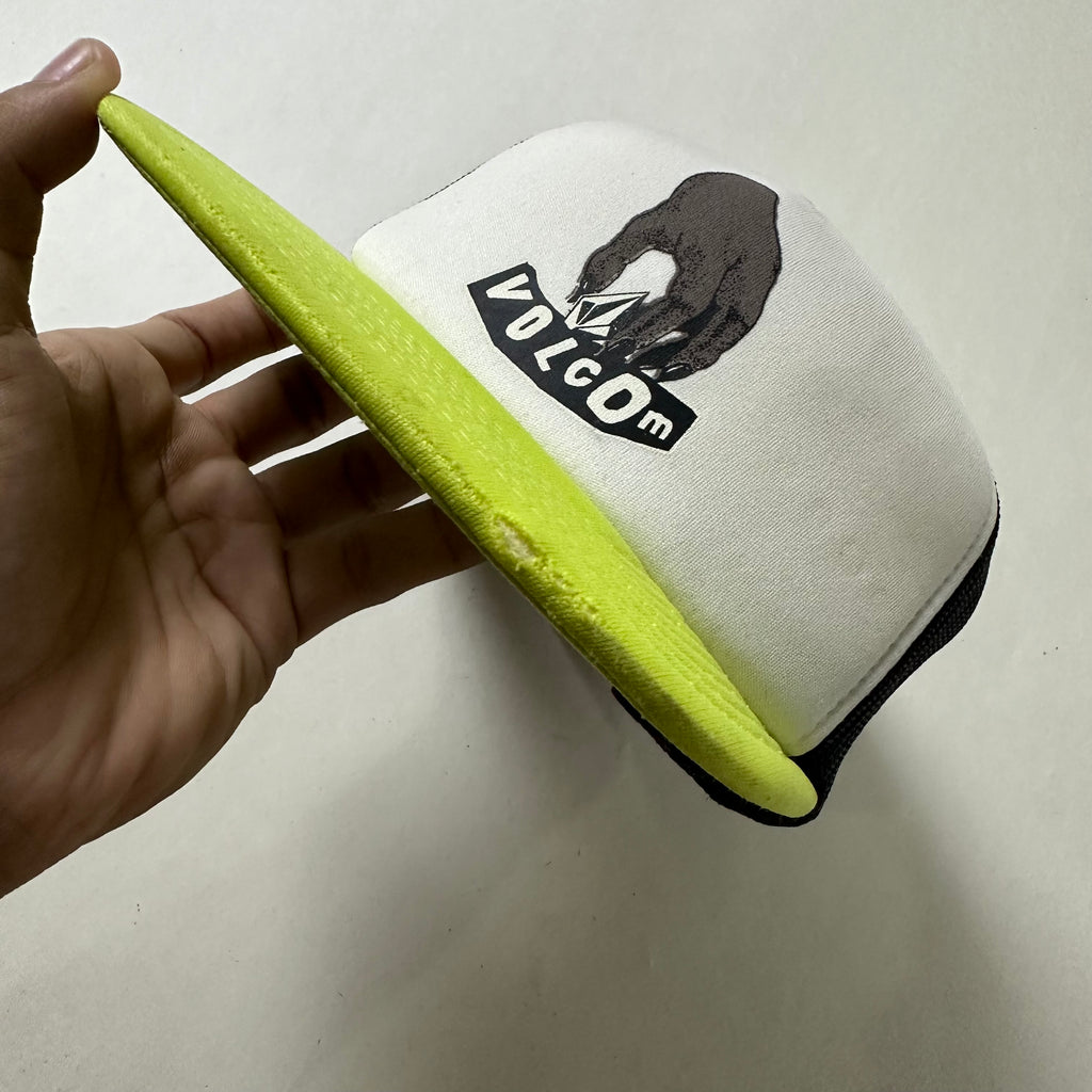Volcom High Ten Cheese Flat Snapback Trucker Hat in Limeade (One Size)