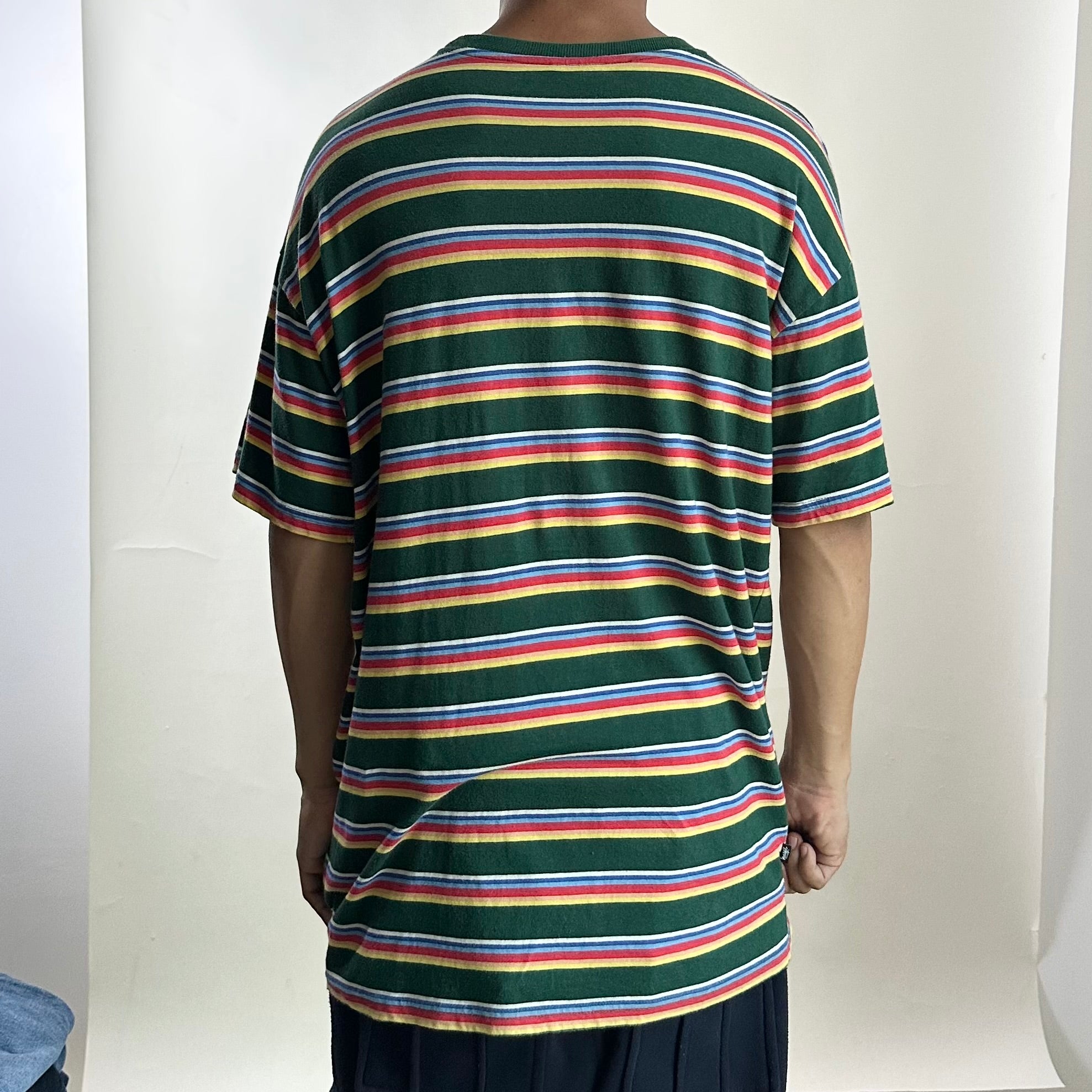 Stüssy Designs Laguna Beach CA T-shirt in Stripes Pattern Size Small Oversized (Fits Large)