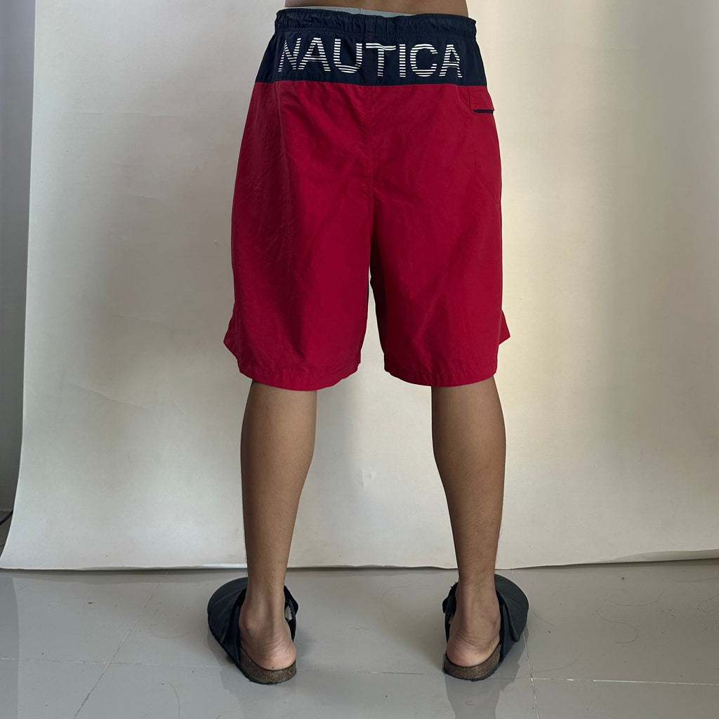 Nautica Swim Trunks Shorts Big Logo Red Dark Blue Size XL (42-46)