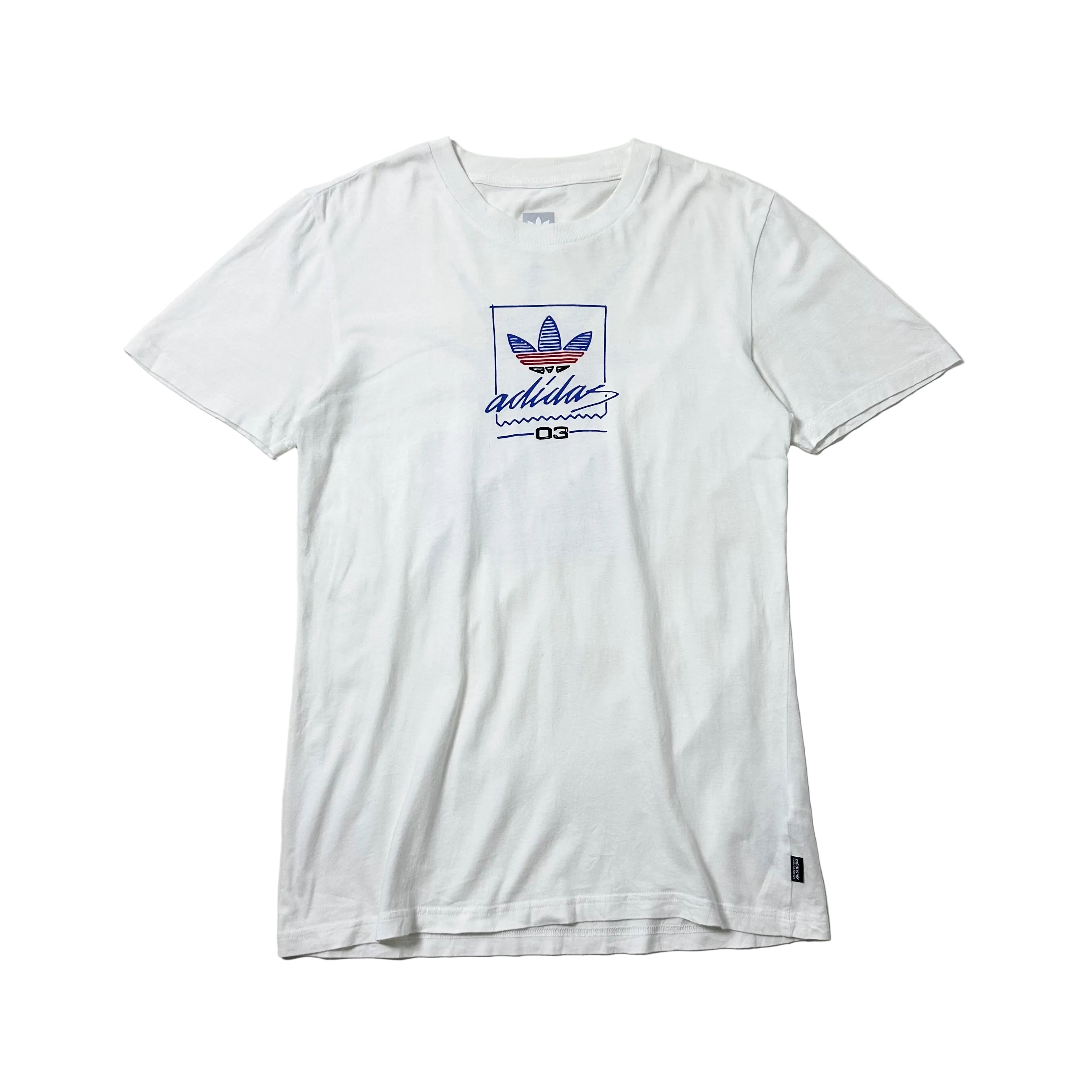 Adidas Grand T-Shirt, specifically the "White Red Blue" Small