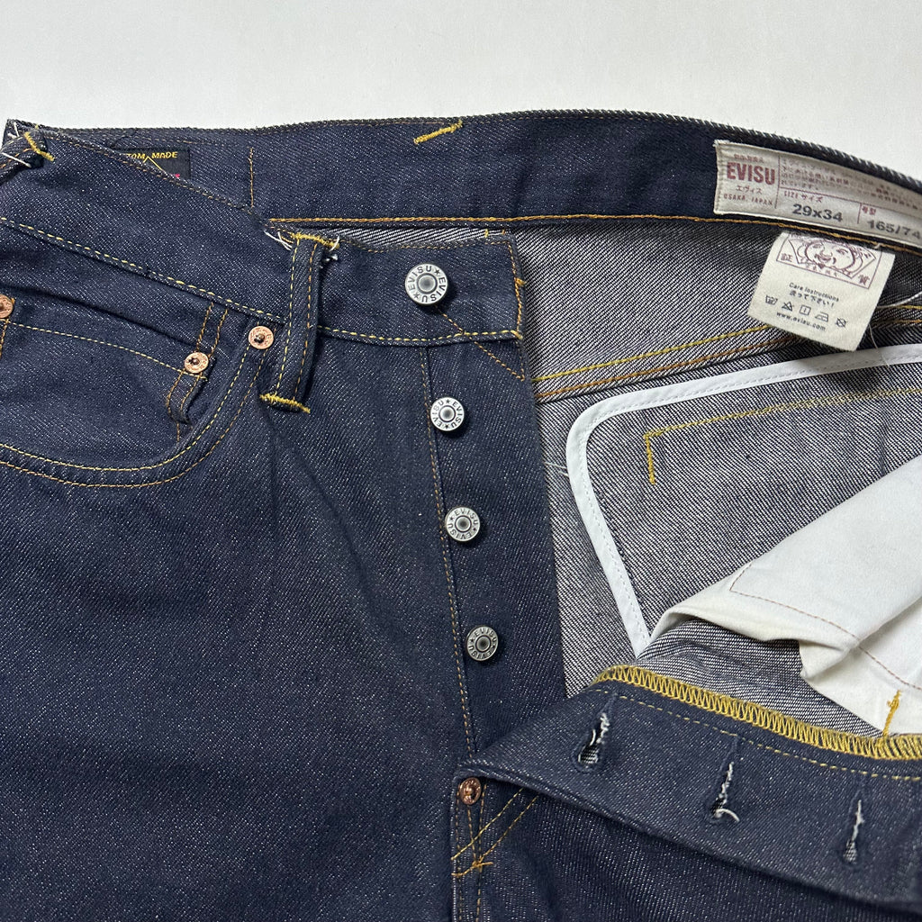Evisu Big Daicock Striped Logo Denim Jeans with Gold “EVISU” Spell out Size 29