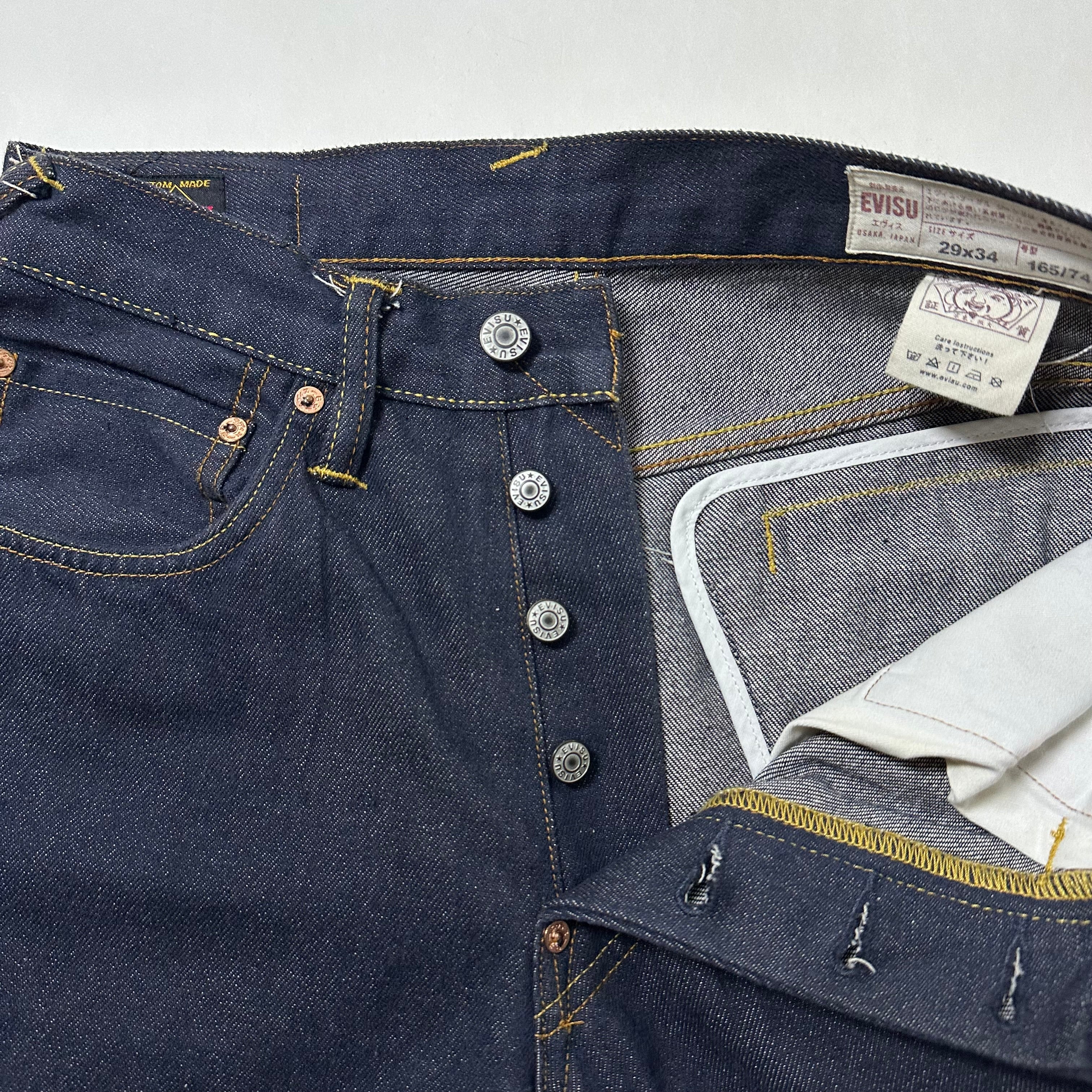 Evisu Big Daicock Striped Logo Denim Jeans with Gold “EVISU” Spell out Size 29