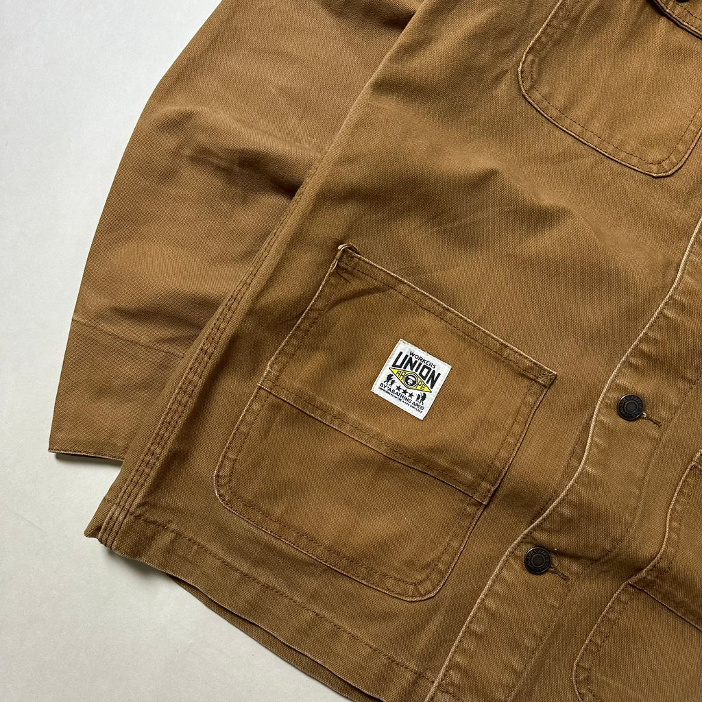 AAPE by A Bathing Ape Chore Coat Jacket Corduroy Collar in Brown Canvas (Size Large)
