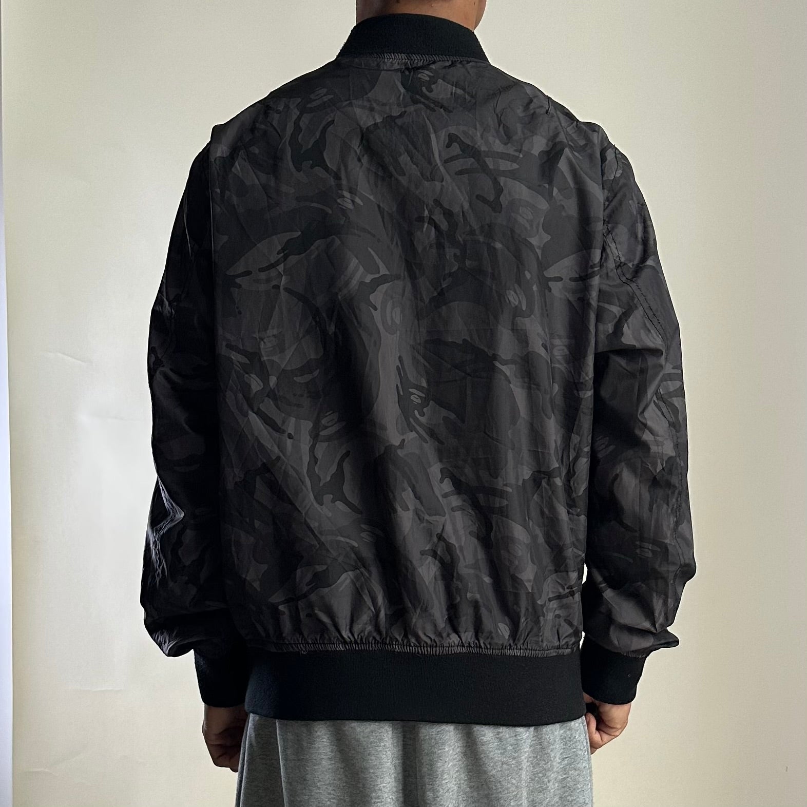 AAPE by A Bathing Ape Black Camo Reversible Bomber Jacket (Size Large)