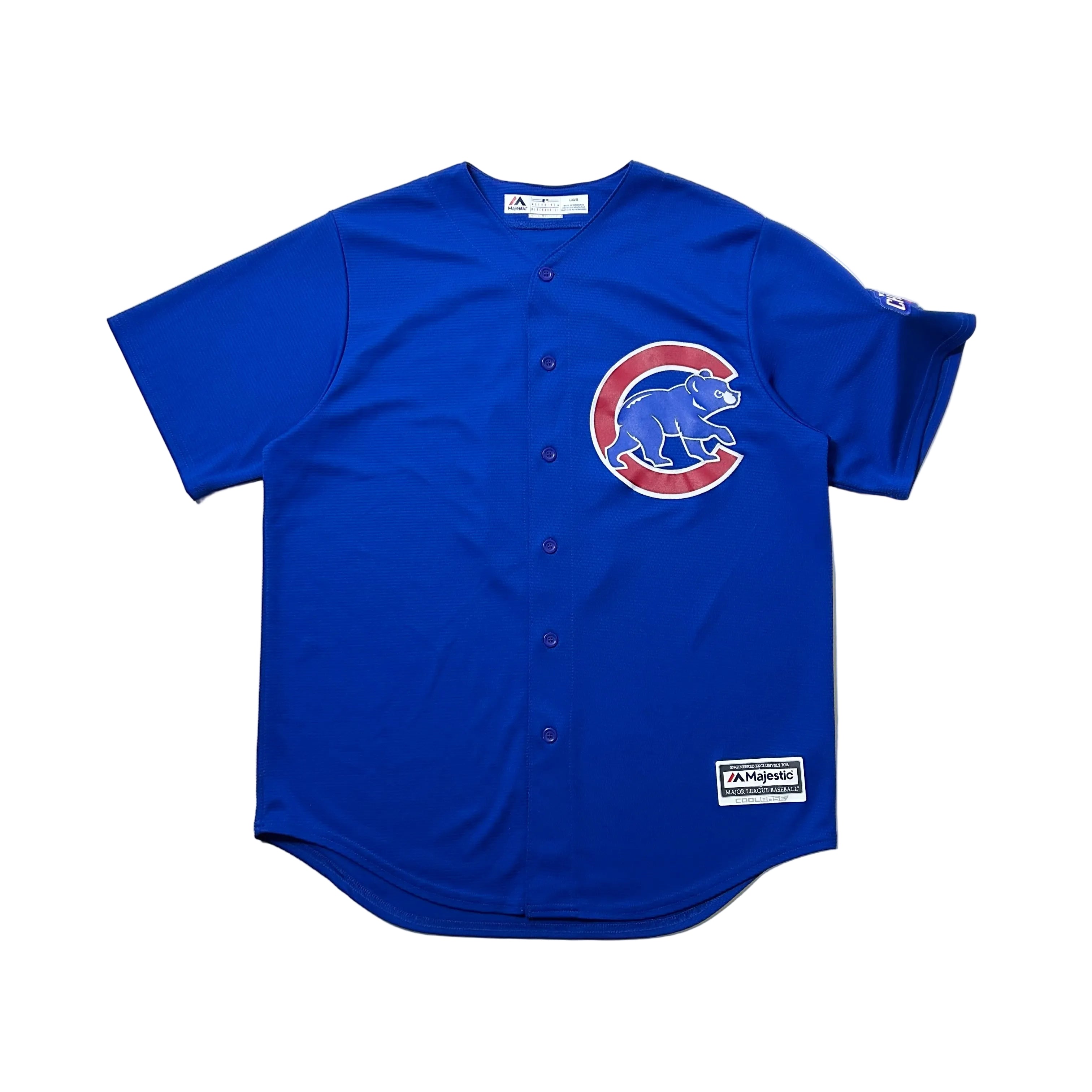 Majestic Chicago Cubs “BAEZ”Baseball Jersey in Royal Blue (Size Large)