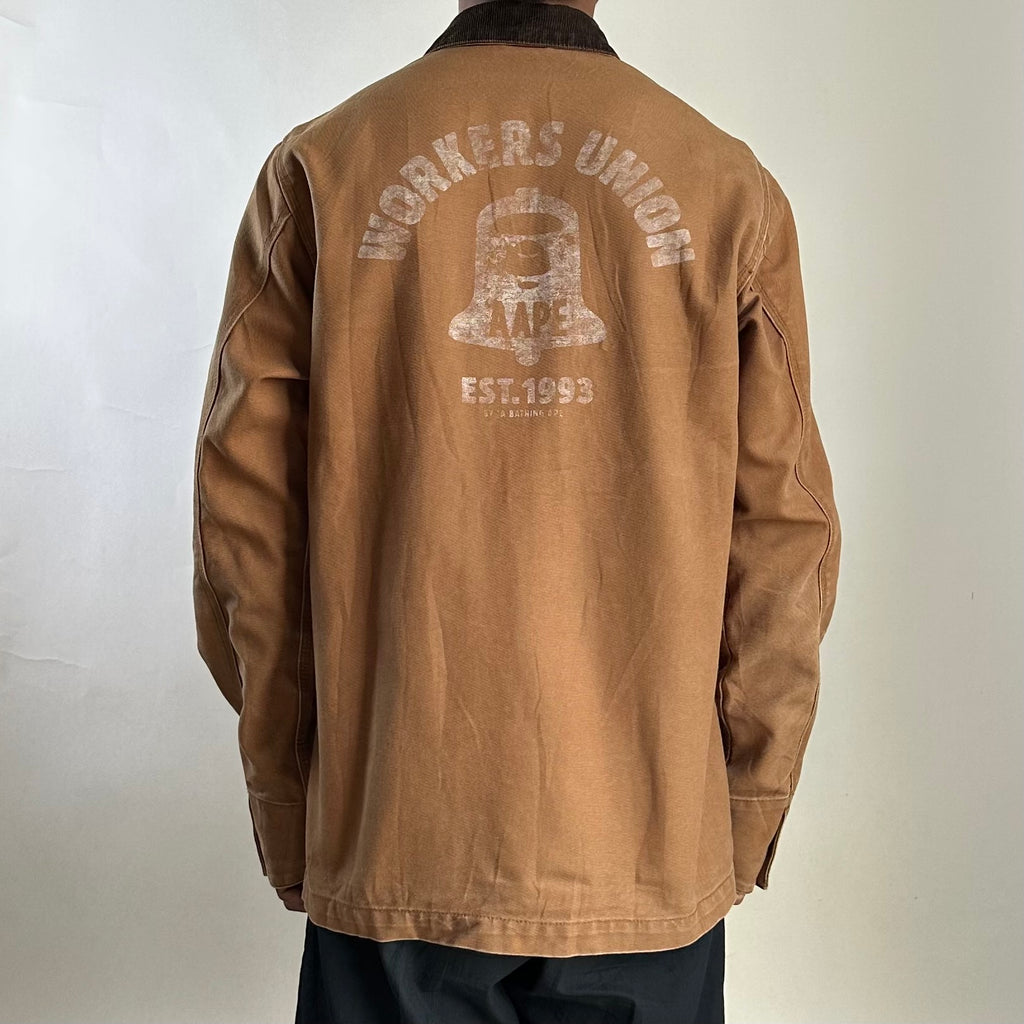AAPE by A Bathing Ape Chore Coat Jacket Corduroy Collar in Brown Canvas (Size Large)