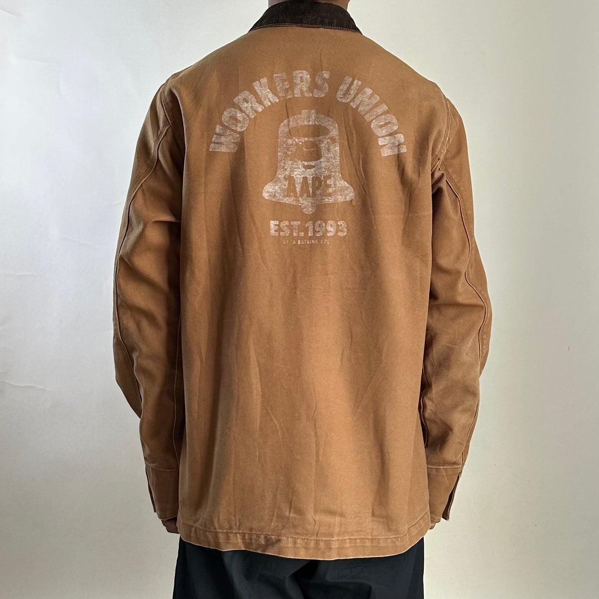 AAPE by A Bathing Ape Chore Coat Jacket Corduroy Collar in Brown Canvas (Size Large)