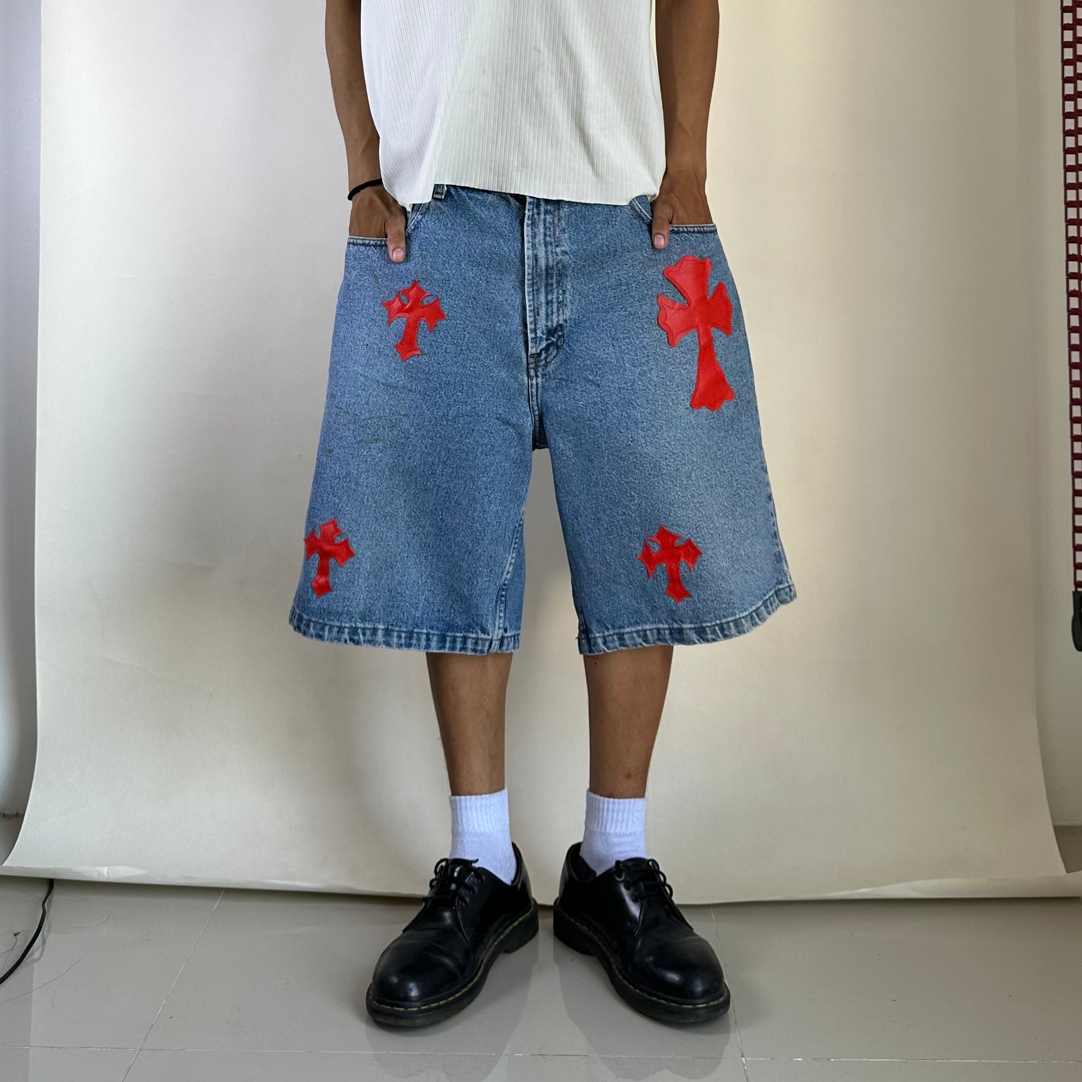 Tommy Hilfiger Denim Jorts with Customize Cross Patches (Size 38) - SOLD