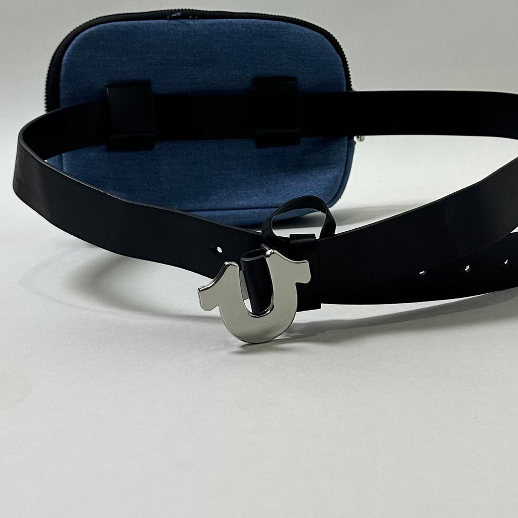 True Religion Denim Belt Bag Rhinestone Horseshoe logo w/Adjustable Strap