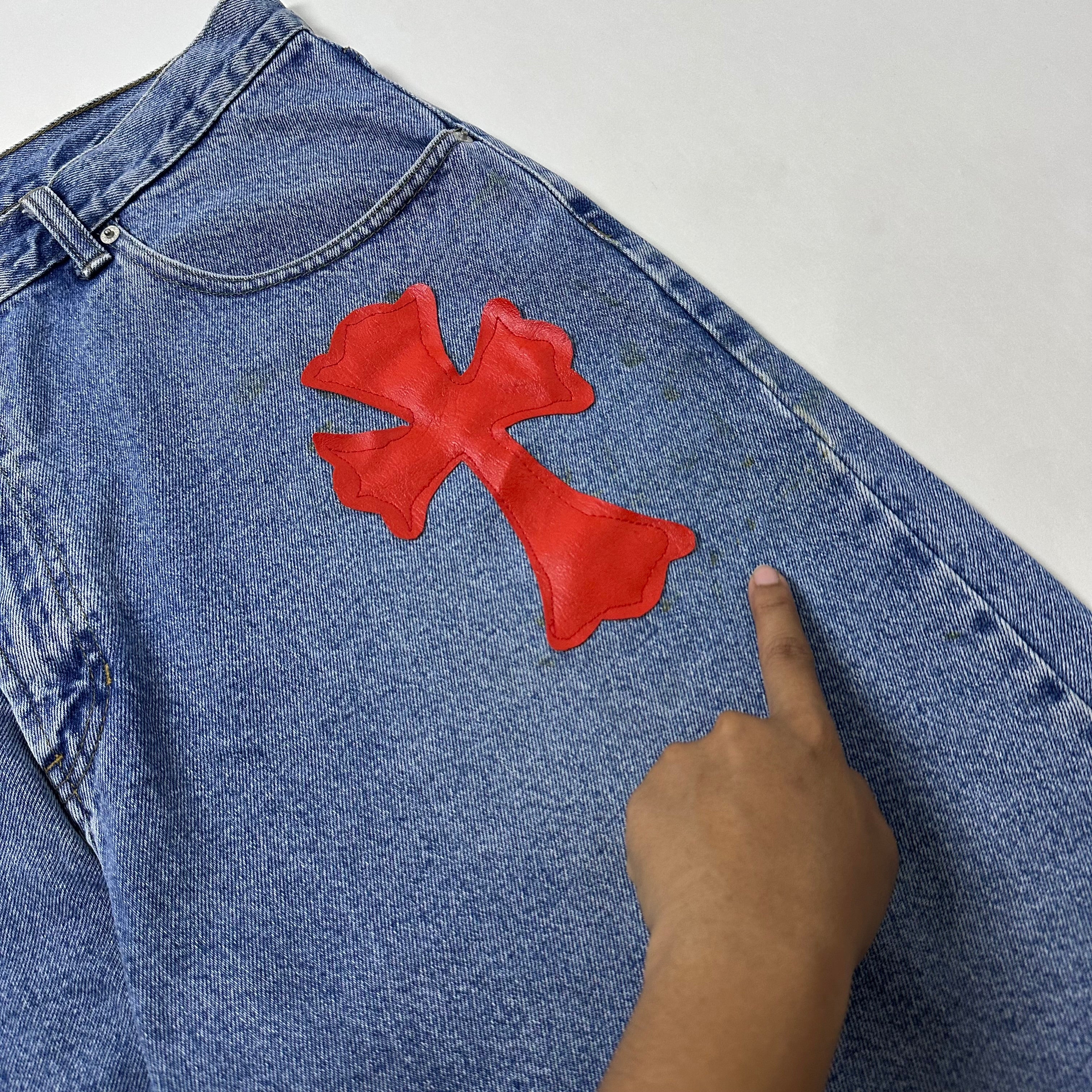 Tommy Hilfiger Denim Jorts with Customize Cross Patches (Size 38) - SOLD