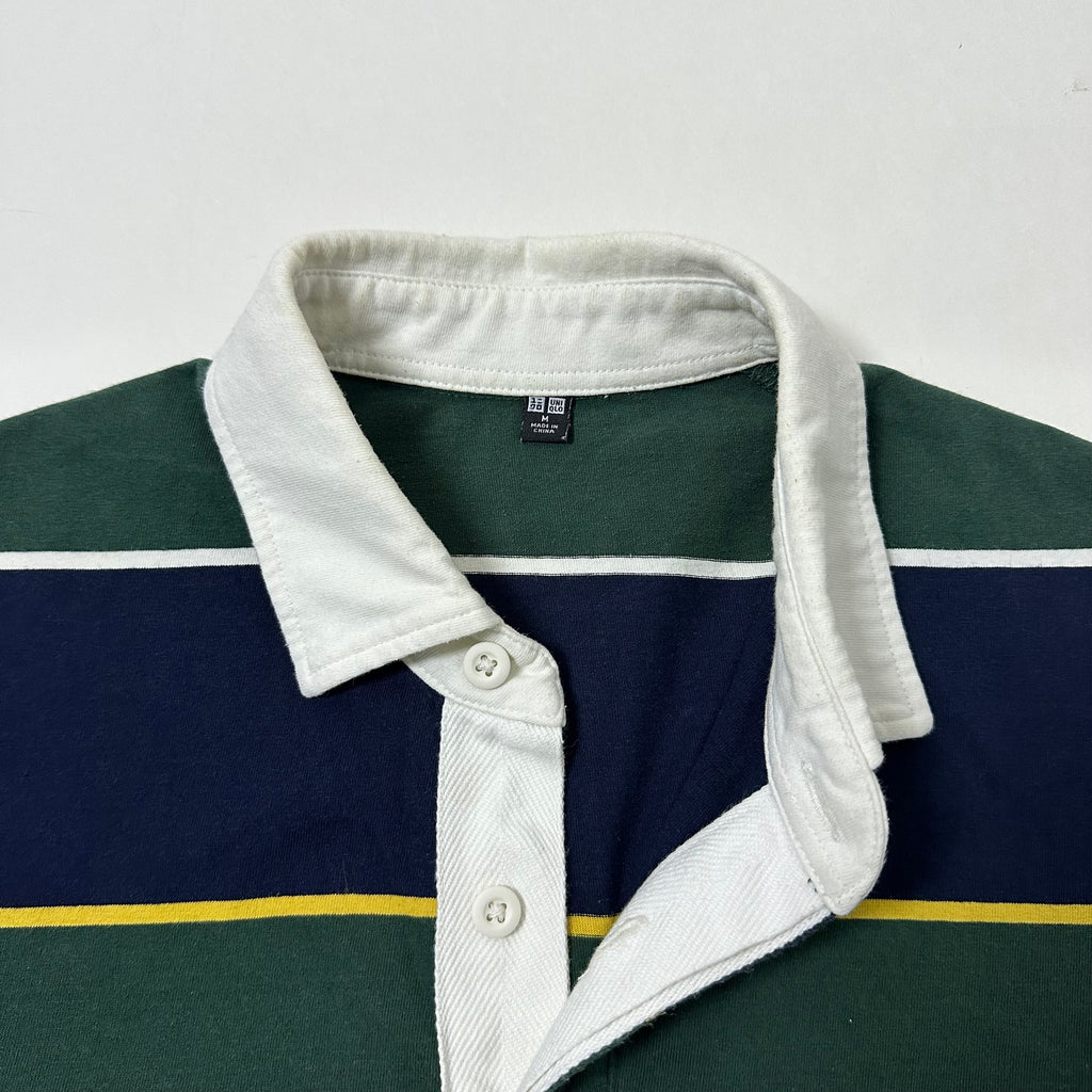 Uniqlo Rugger Polo Short Sleeve Striped Shirt in Dark Green and Navy (Size Medium) - SOLD