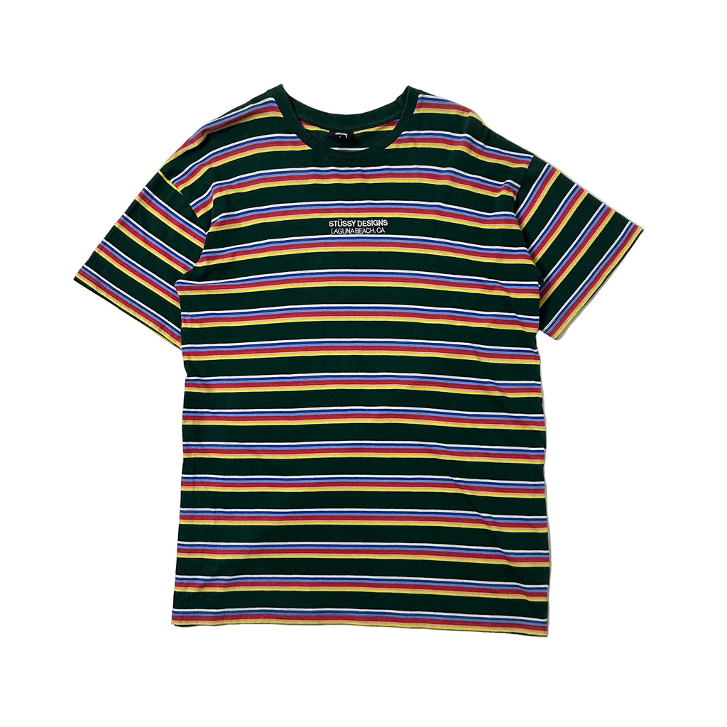 Stüssy Designs Laguna Beach CA T-shirt in Stripes Pattern Size Small Oversized (Fits Large)