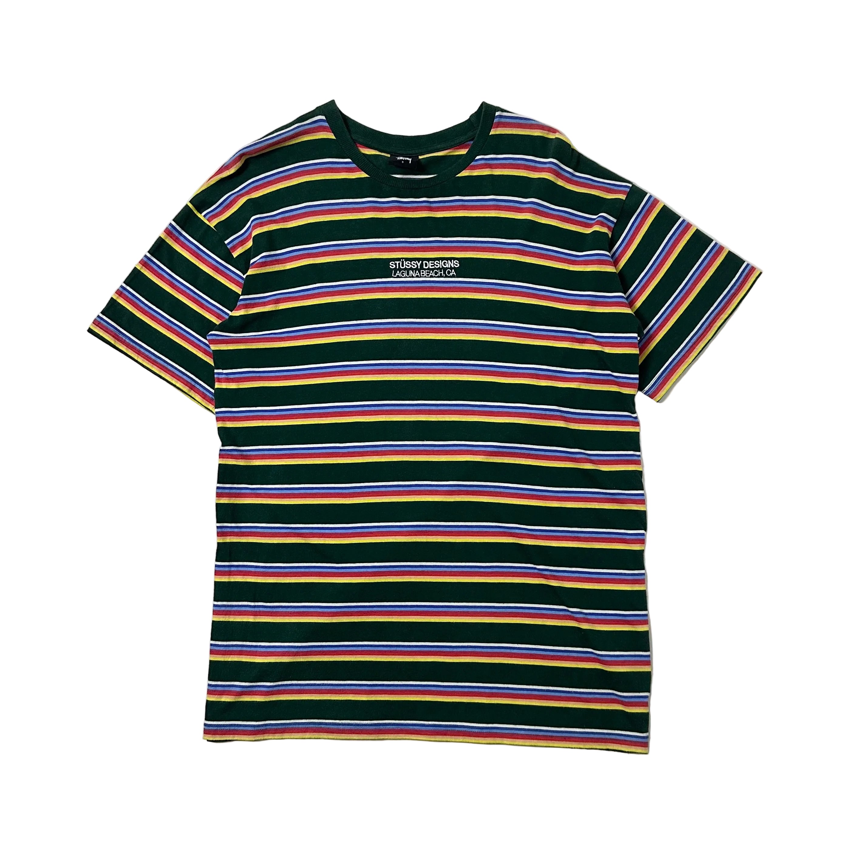 Stüssy Designs Laguna Beach CA T-shirt in Stripes Pattern Size Small Oversized (Fits Large)