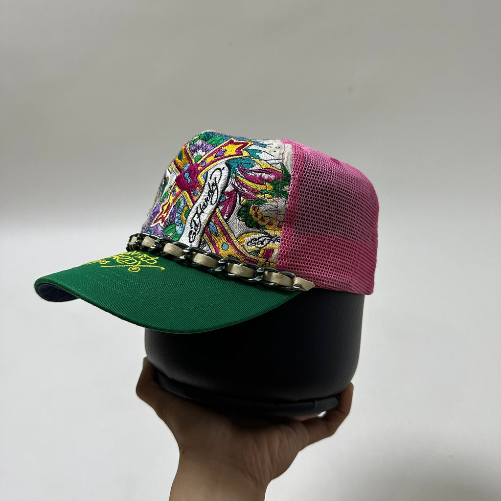 Ed Hardy Trucker Hat Embroidered “Love Cross” design One Size