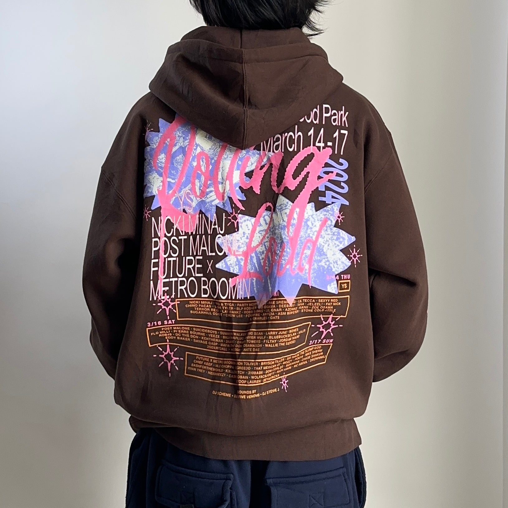 Rolling Loud 2024 Bulletin Line Up Hoodie Jacket Choco Brown Large