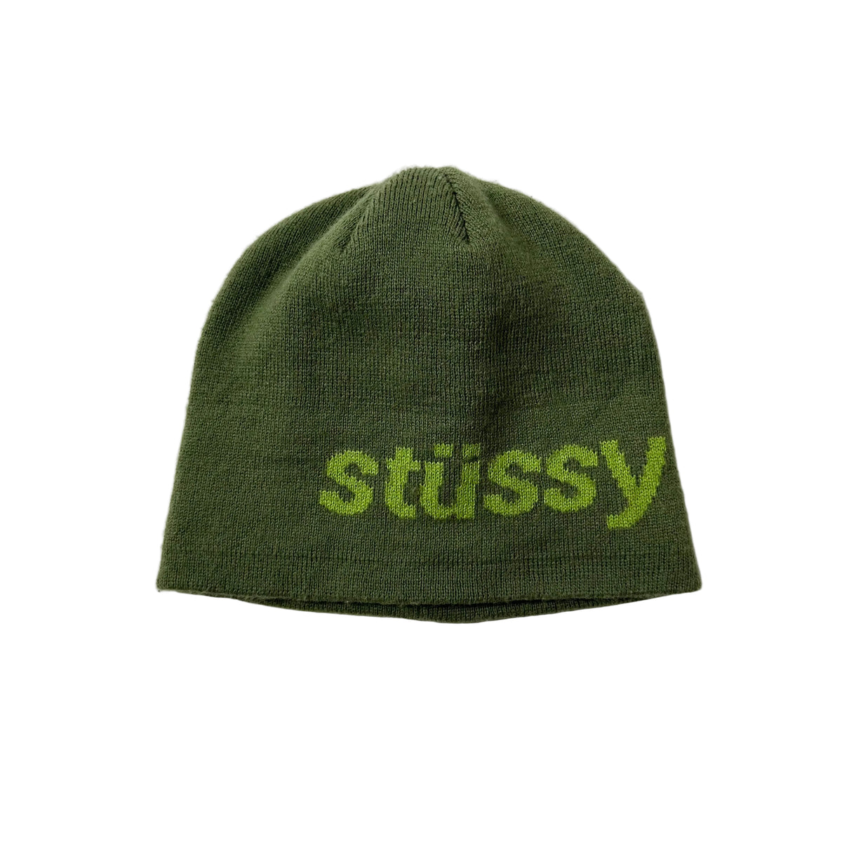 Stussy Helvetica Jacquard Beanie in Olive Green (One Size)