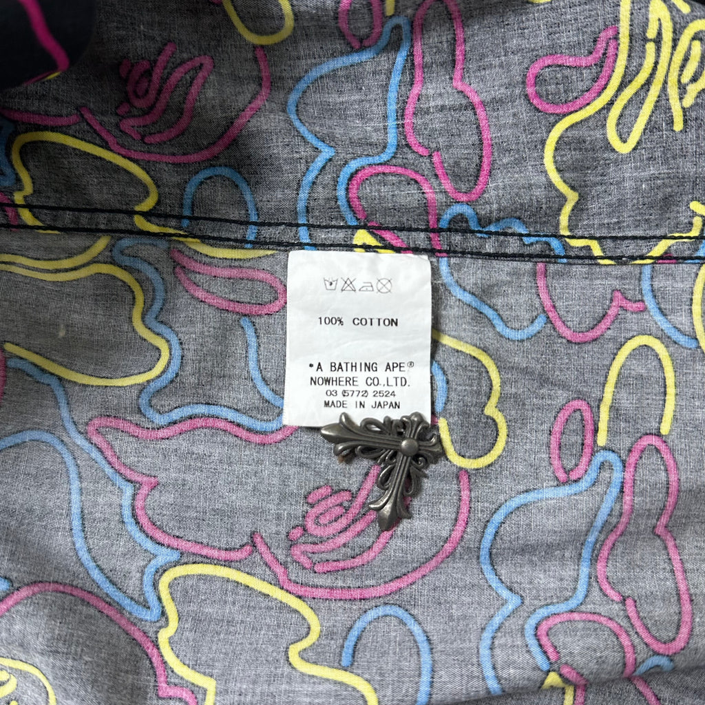 BAPE OG Neon Camo Button-Down Long sleeve Shirt in Black (Best Fit Large)