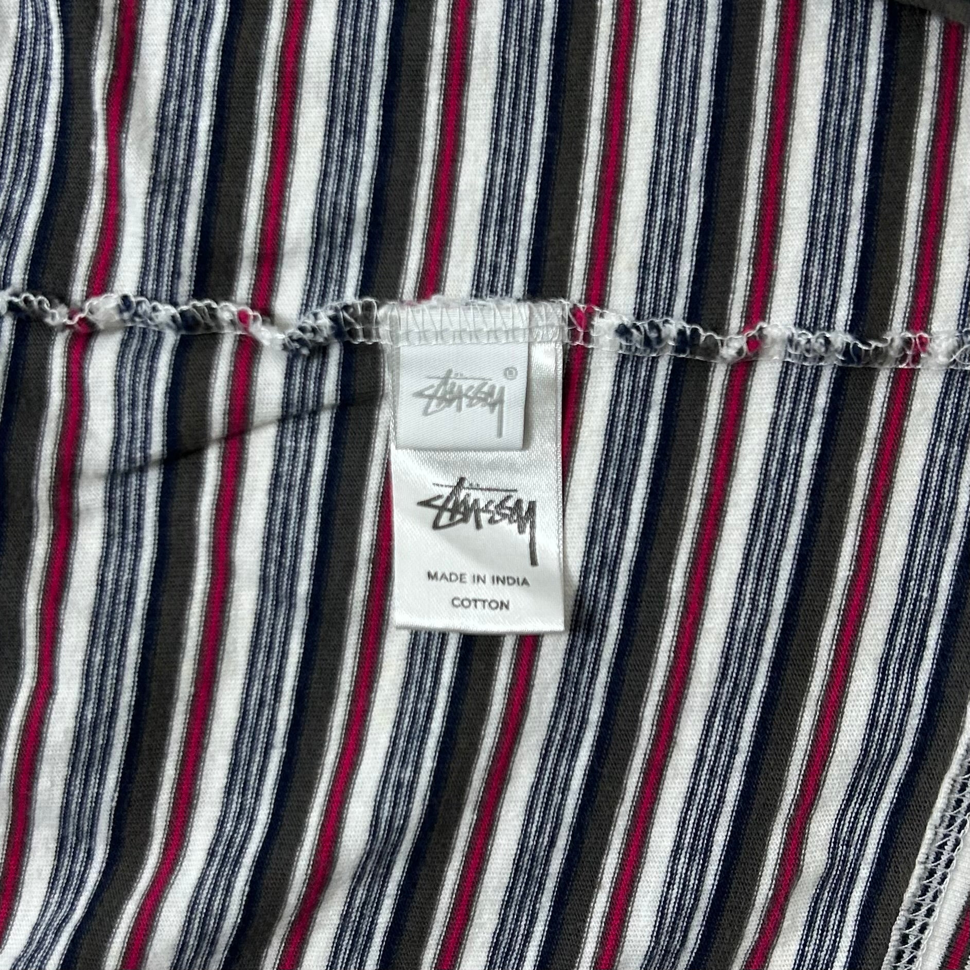 Stussy Embroidered Logo T-shirt in Stripe (Size Large)