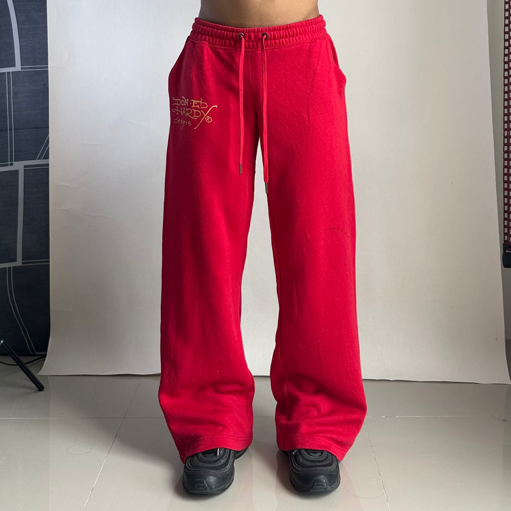 Ed Hardy Broken Heart Women’s Flared Sweat Pants in Cherry Red (Size Medium 28-36)