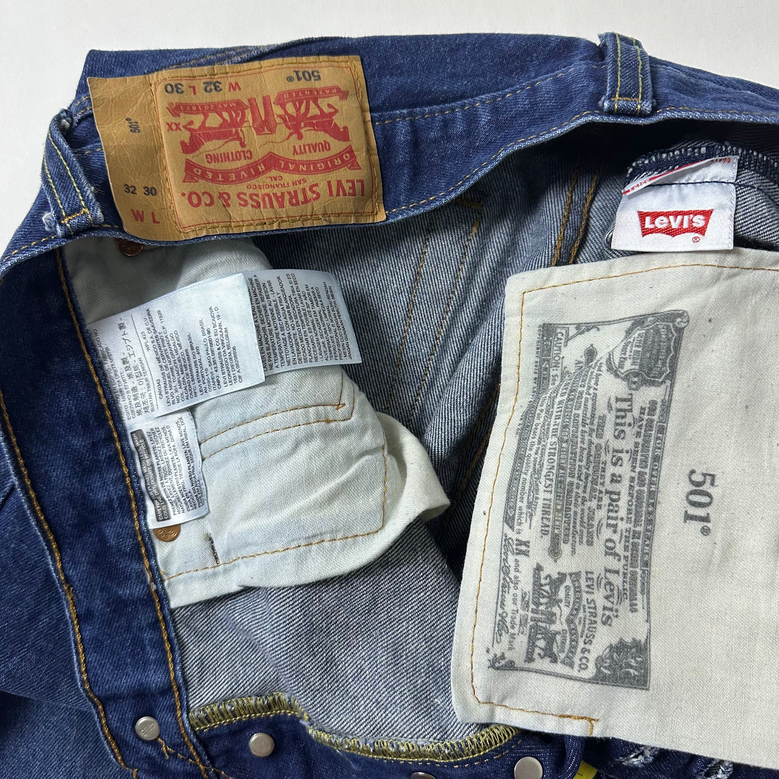Levi’s 501 Original Fit Jeans Extended Patch Button Fly in Dark Stonewash (Size 32)