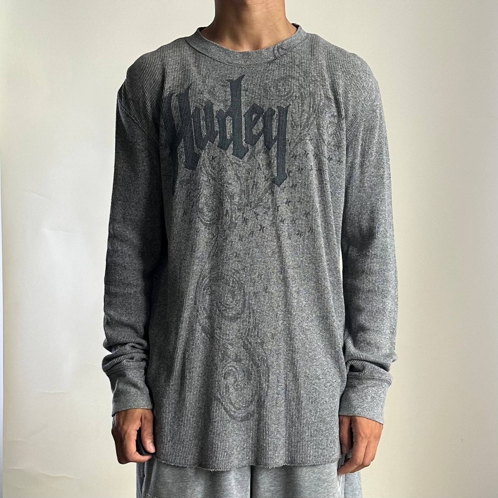 Y2K Hurley Waffle-knit Longsleeve Shirt in Gray Medium (Fits Large)