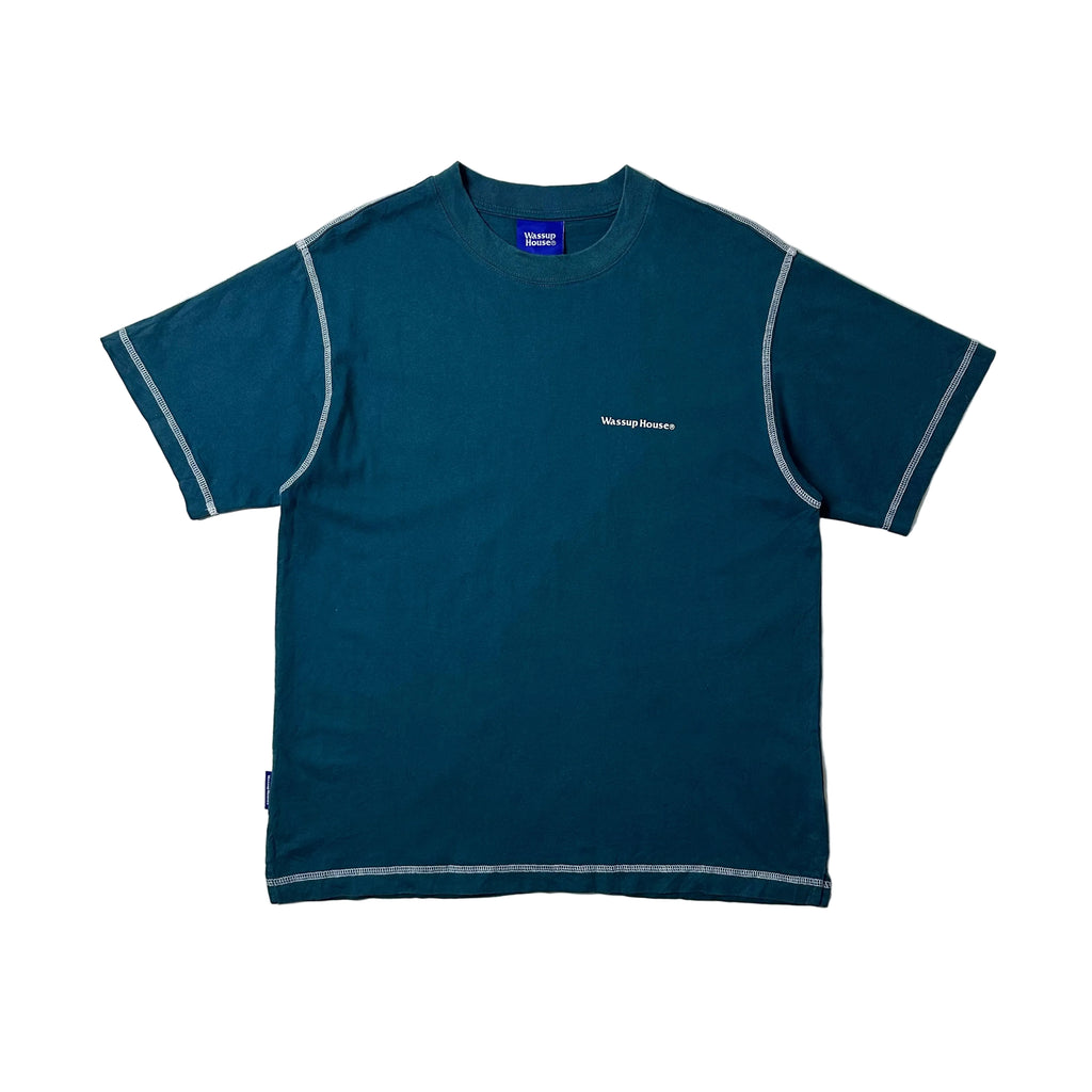 Wassup House Contrast Stitch T-Shirt in Dark Teal Size Small (Fits Medium)