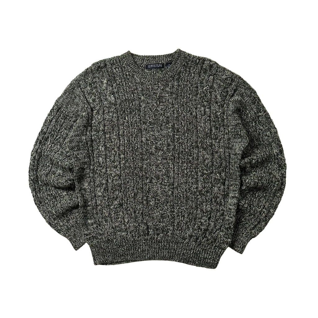 Vintage Structure Cable-Knit Sweater in Marled Green (Size XL)