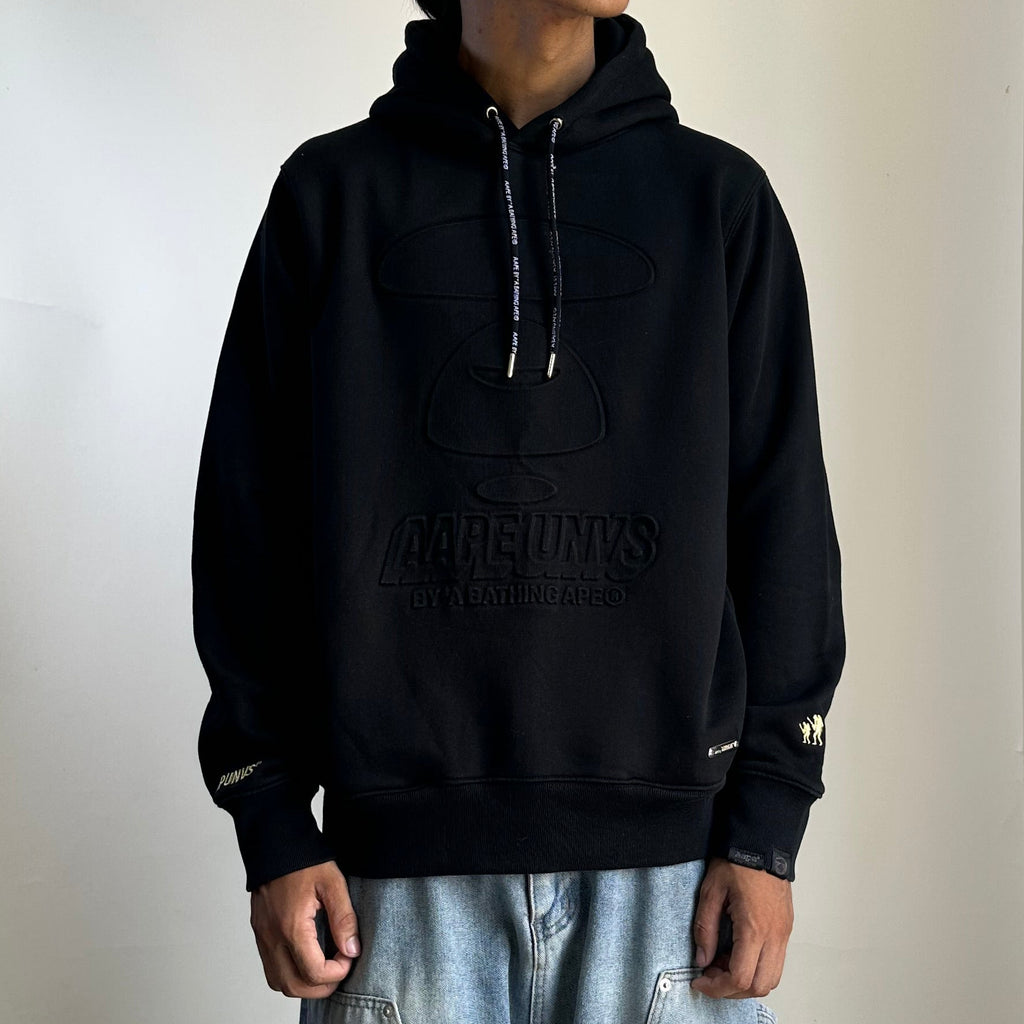 AAPE Embossed Logo Hoodie Jacket in Black (Size Medium)