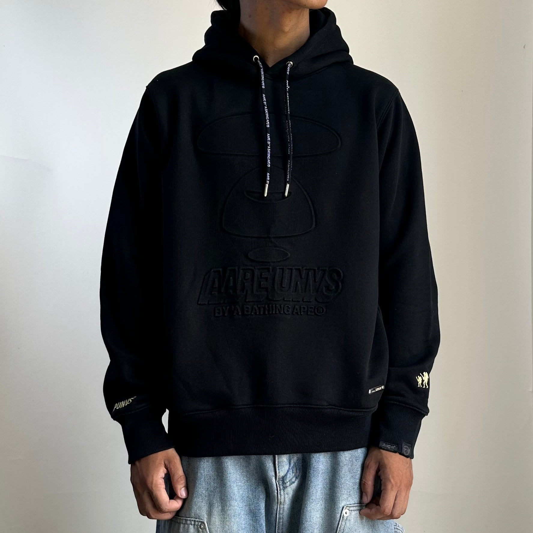AAPE Embossed Logo Hoodie Jacket in Black (Size Medium)