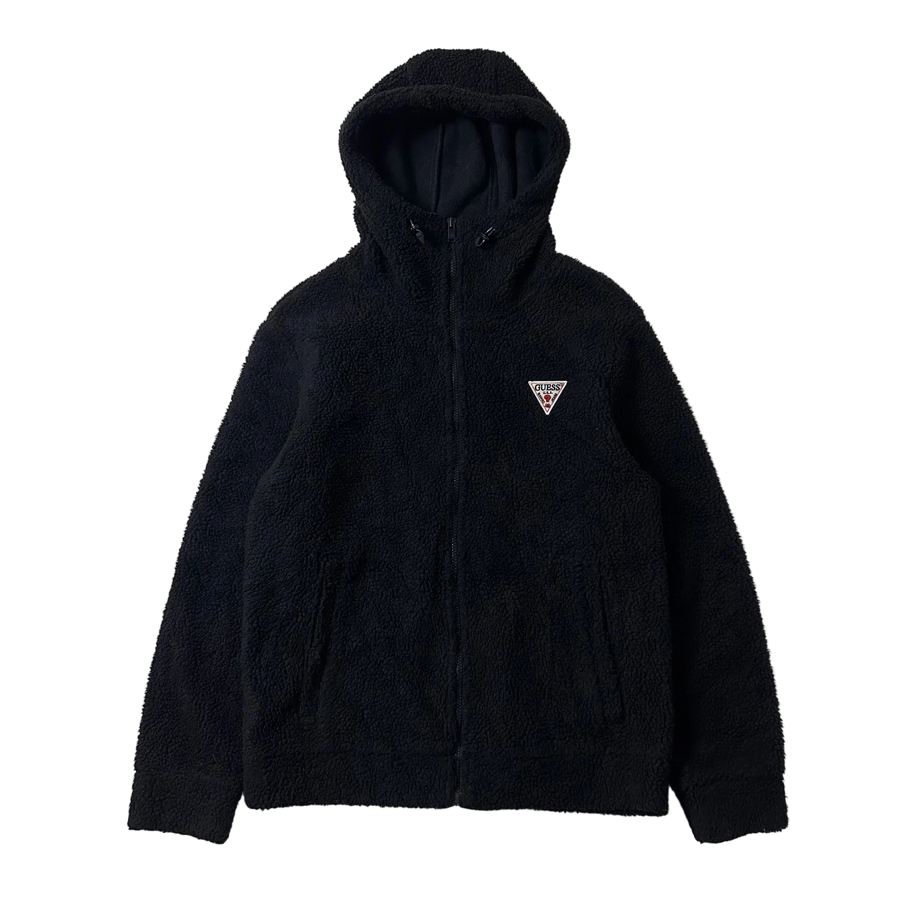 Guess Fleece Hooded Zip-up Jacket in Black (Size Medium)