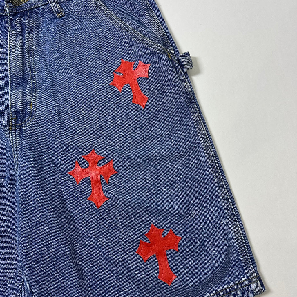 Carpenter Jorts with Chrome Hearts Customized Cross Patches (Size 34) — SOLD