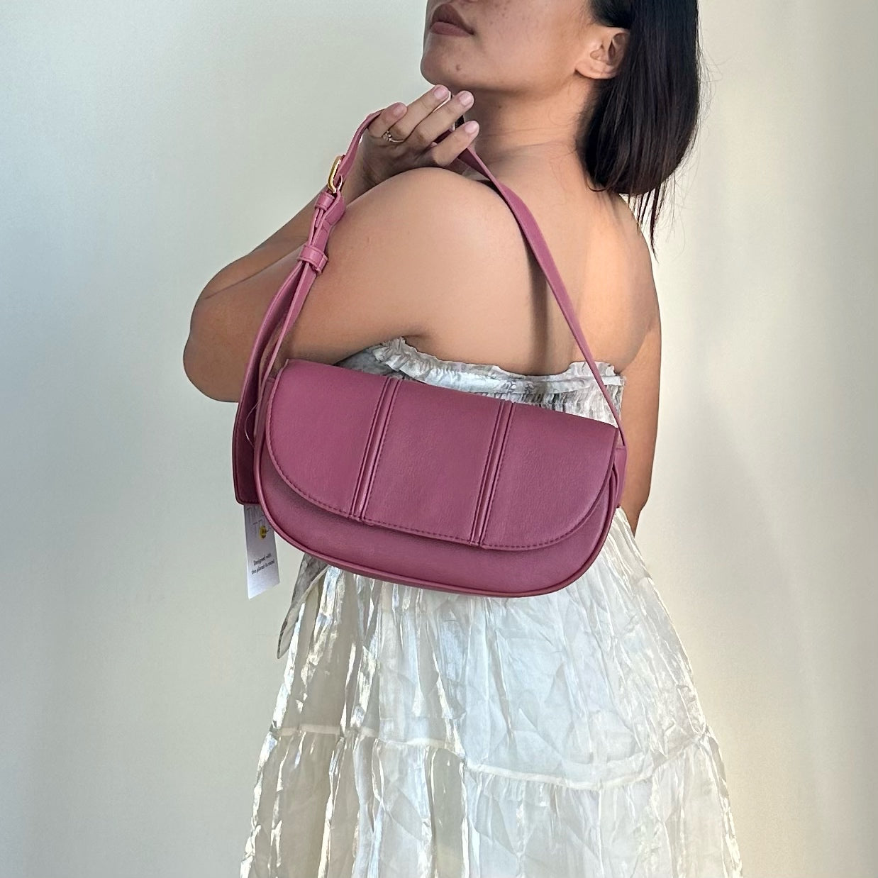 Brand New Time and Tru Women’s Lina Shoulder Bag Mauve Pink featuring distinctive peek-a-boo front seams