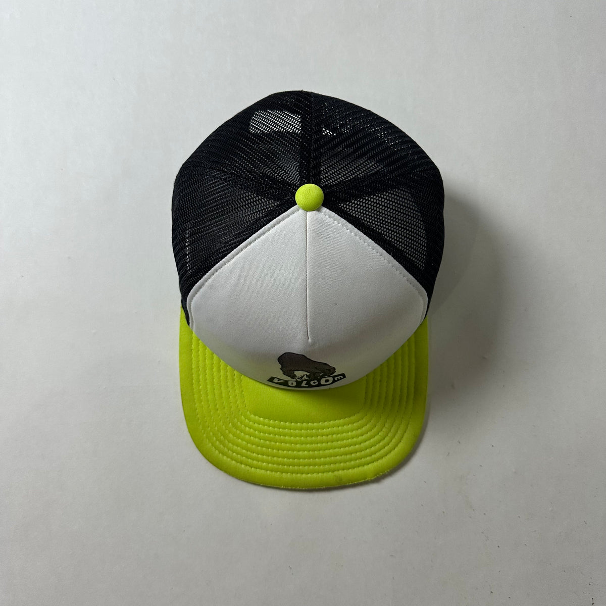 Volcom High Ten Cheese Flat Snapback Trucker Hat in Limeade (One Size)