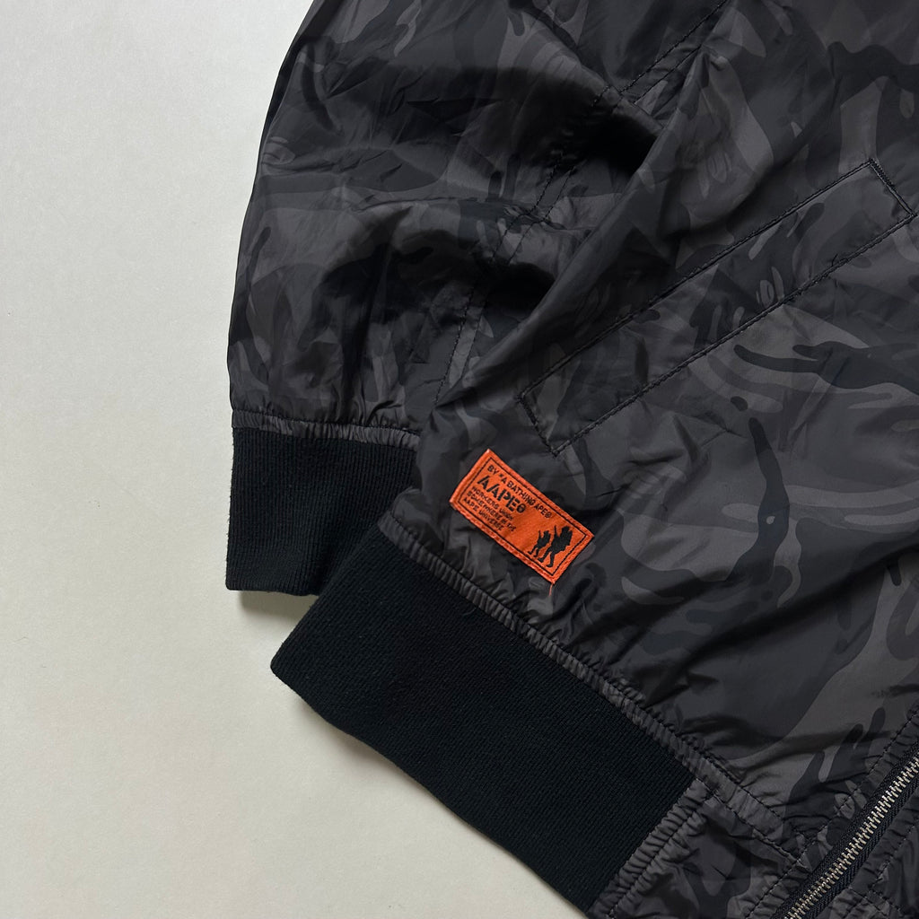 AAPE by A Bathing Ape Black Camo Reversible Bomber Jacket (Size Large)
