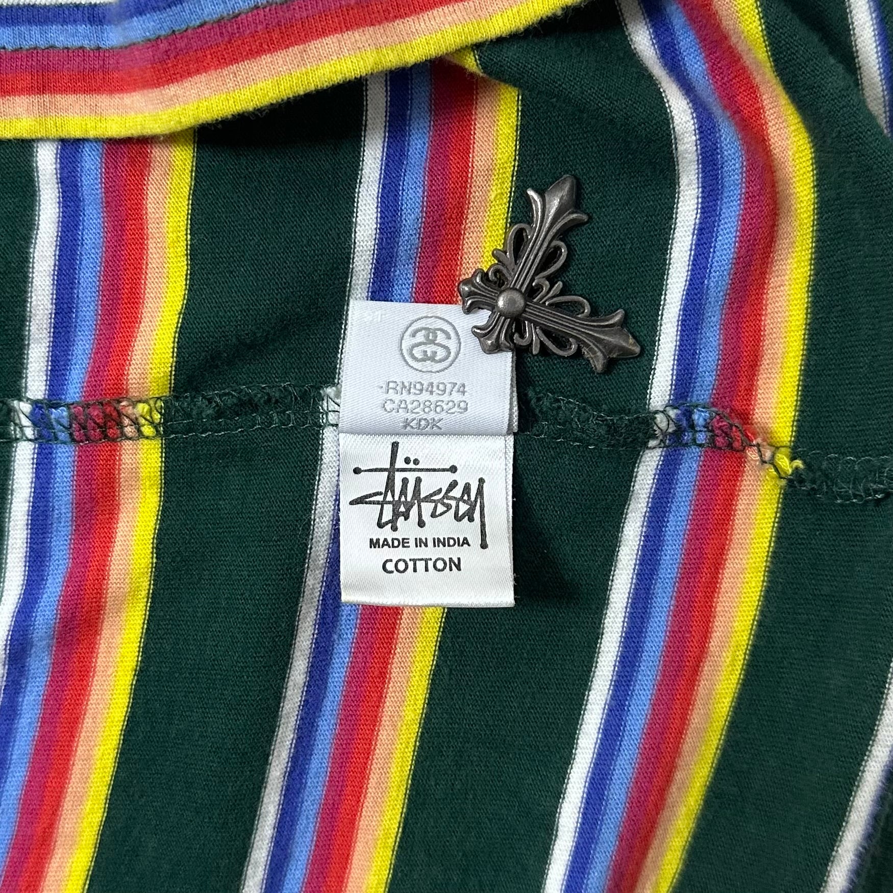 Stüssy Designs Laguna Beach CA T-shirt in Stripes Pattern Size Small Oversized (Fits Large)