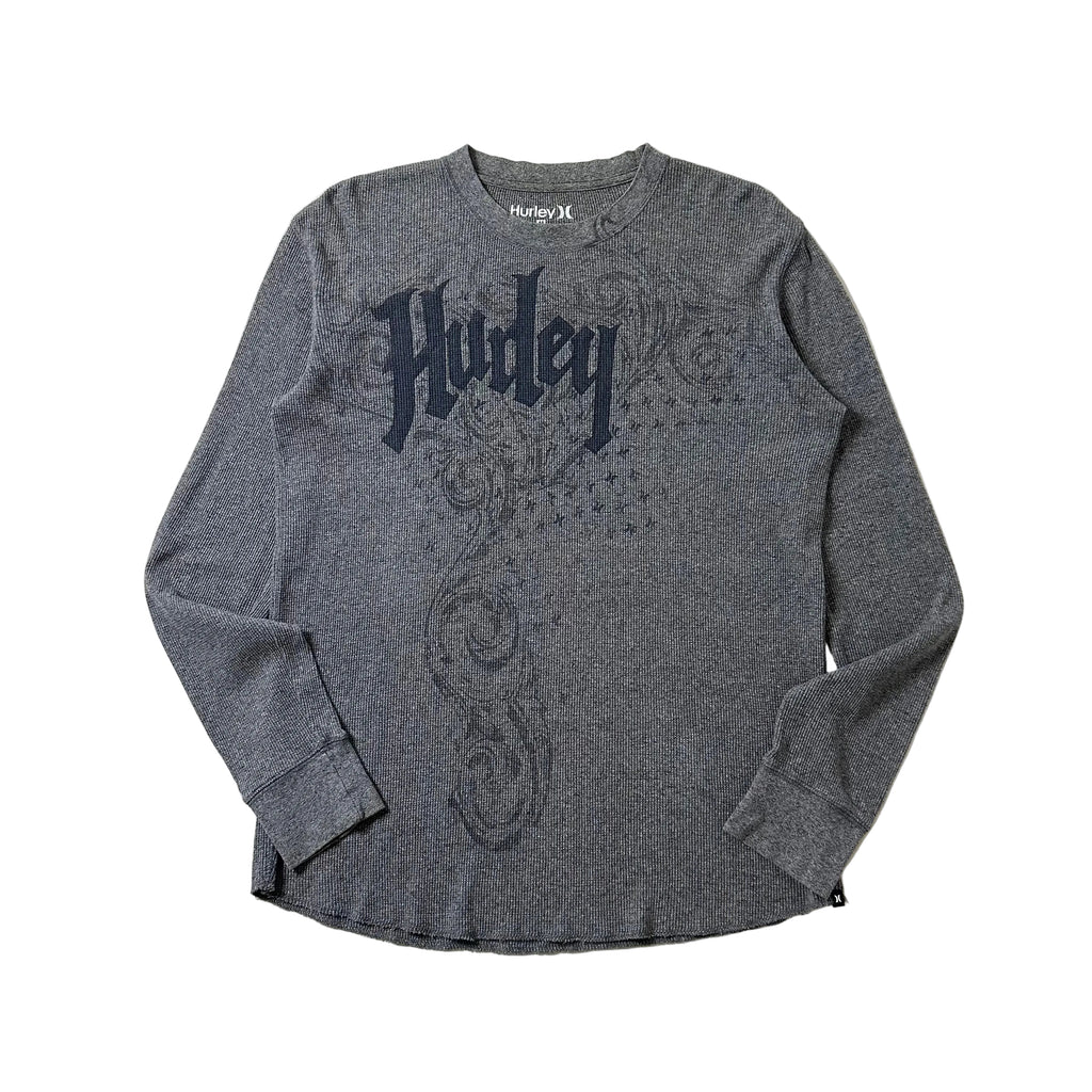 Y2K Hurley Waffle-knit Longsleeve Shirt in Gray Medium (Fits Large)