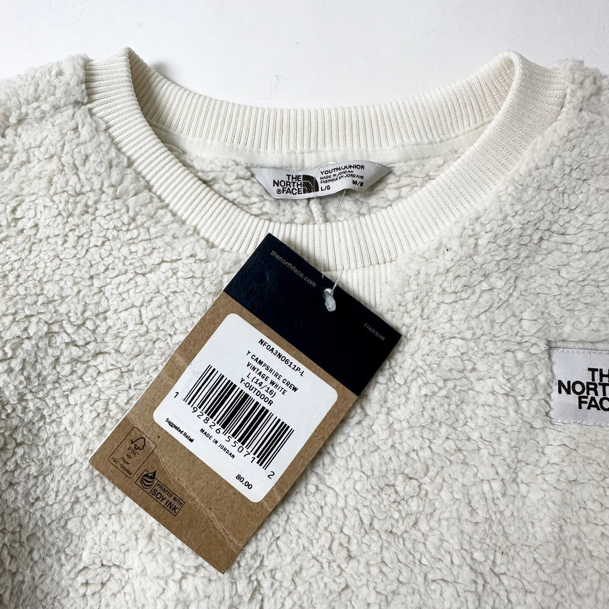 The North Face Campshire Crew in Vintage White (Size Large) Youth 14-16 y/old
