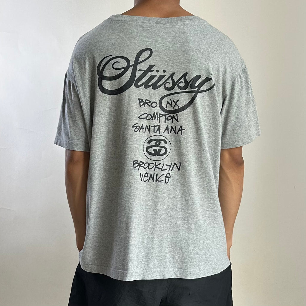 Stussy World Tour T-shirt in Gray (Size Large) Boxy Fit