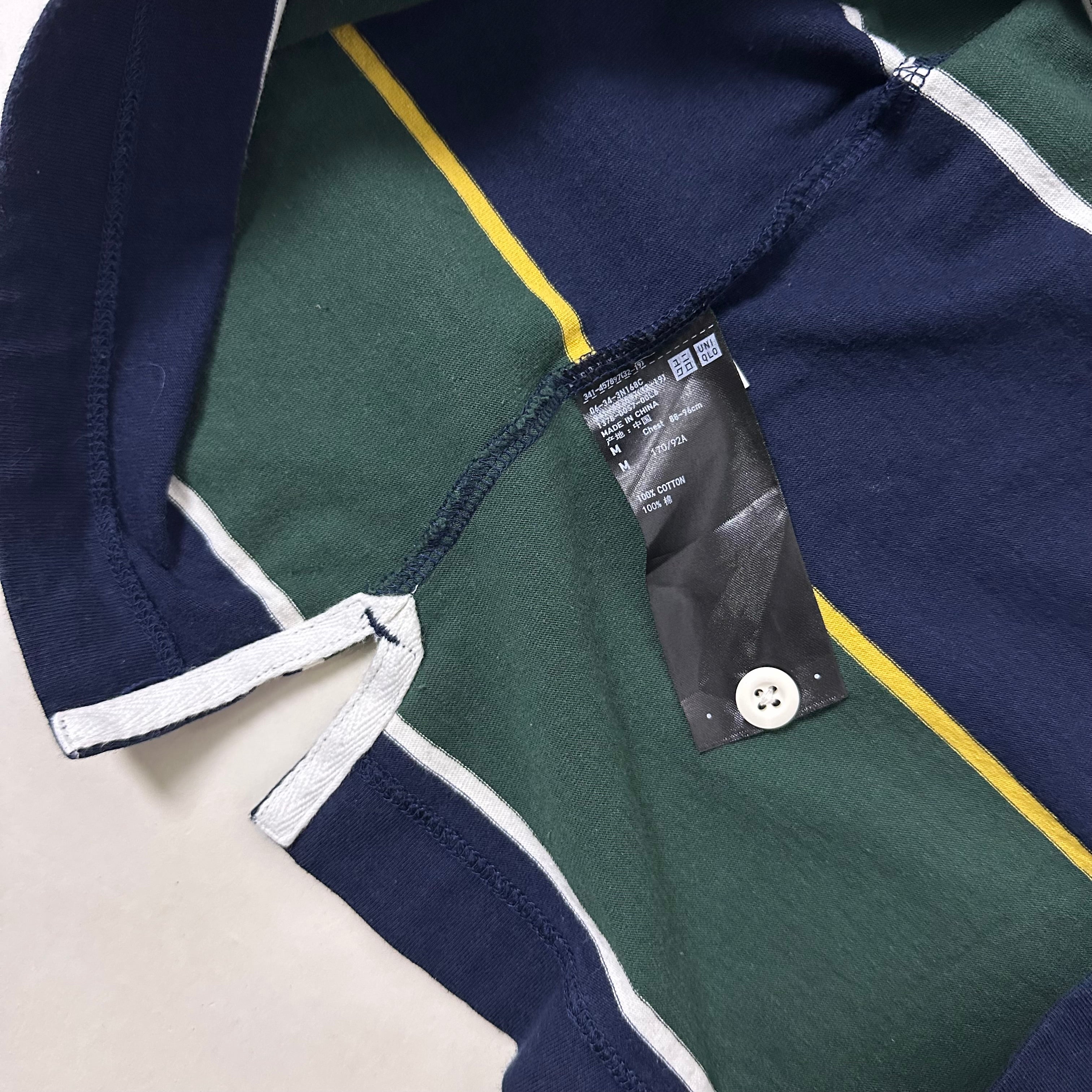 Uniqlo Rugger Polo Short Sleeve Striped Shirt in Dark Green and Navy (Size Medium) - SOLD