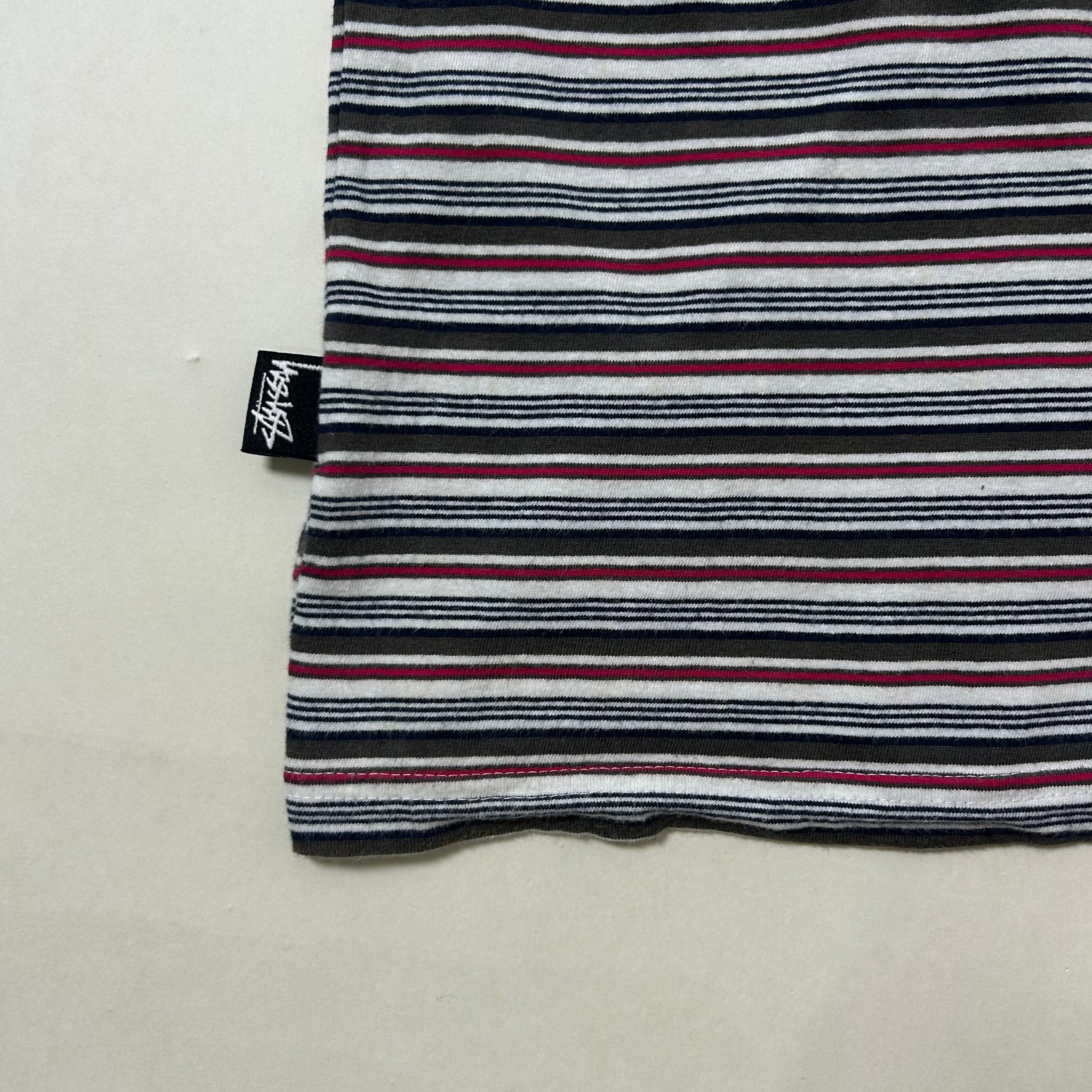 Stussy Embroidered Logo T-shirt in Stripe (Size Large)