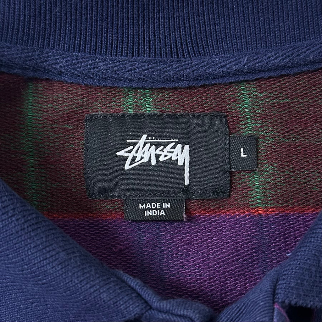 Stussy Plaid Long sleeve Polo with  an Embroidered Chest Logo (Size Large)