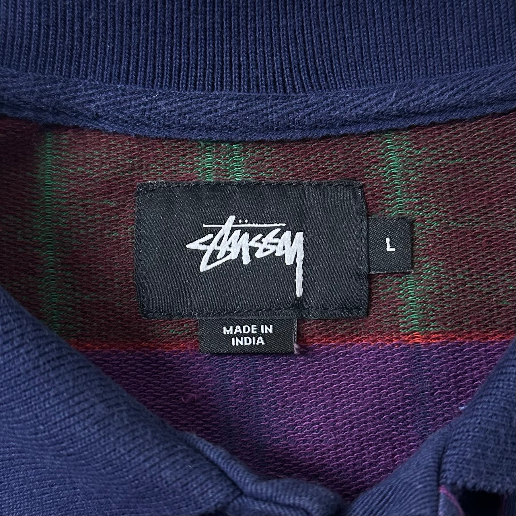 Stussy Plaid Long sleeve Polo with  an Embroidered Chest Logo (Size Large)